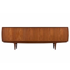 Johannes Andersen Model-19 Teak Tambour Door Credenza with Sculpted Pulls