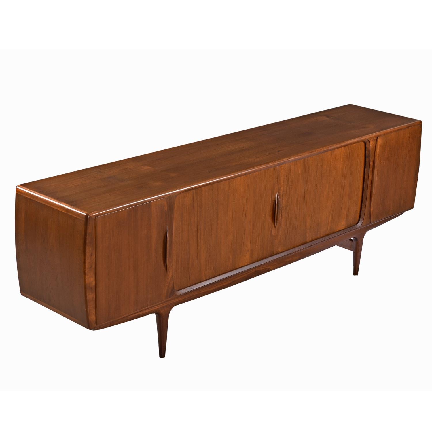 Mid-Century Modern Johannes Andersen Model-19 Teak Tambour Door Credenza with Sculpted Pulls