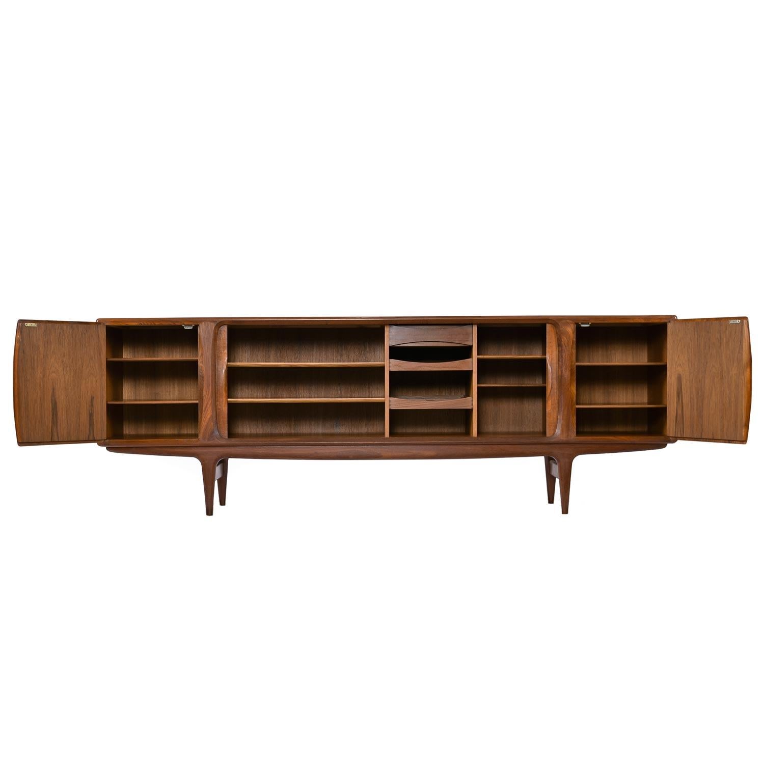 Mid-20th Century Johannes Andersen Model-19 Teak Tambour Door Credenza with Sculpted Pulls