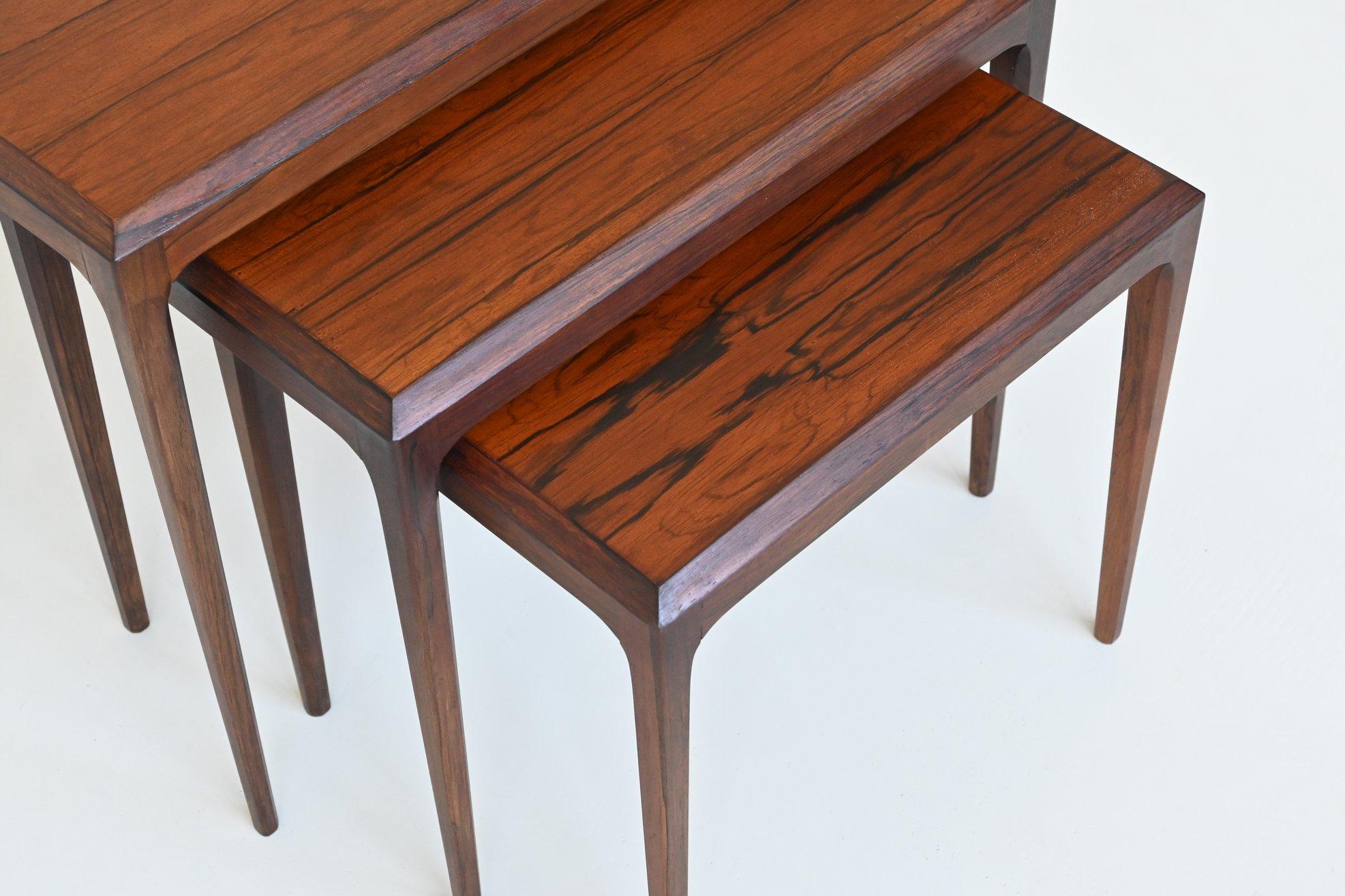 Johannes Andersen nesting tables in rosewood CFC Silkeborg Denmark 1960 5