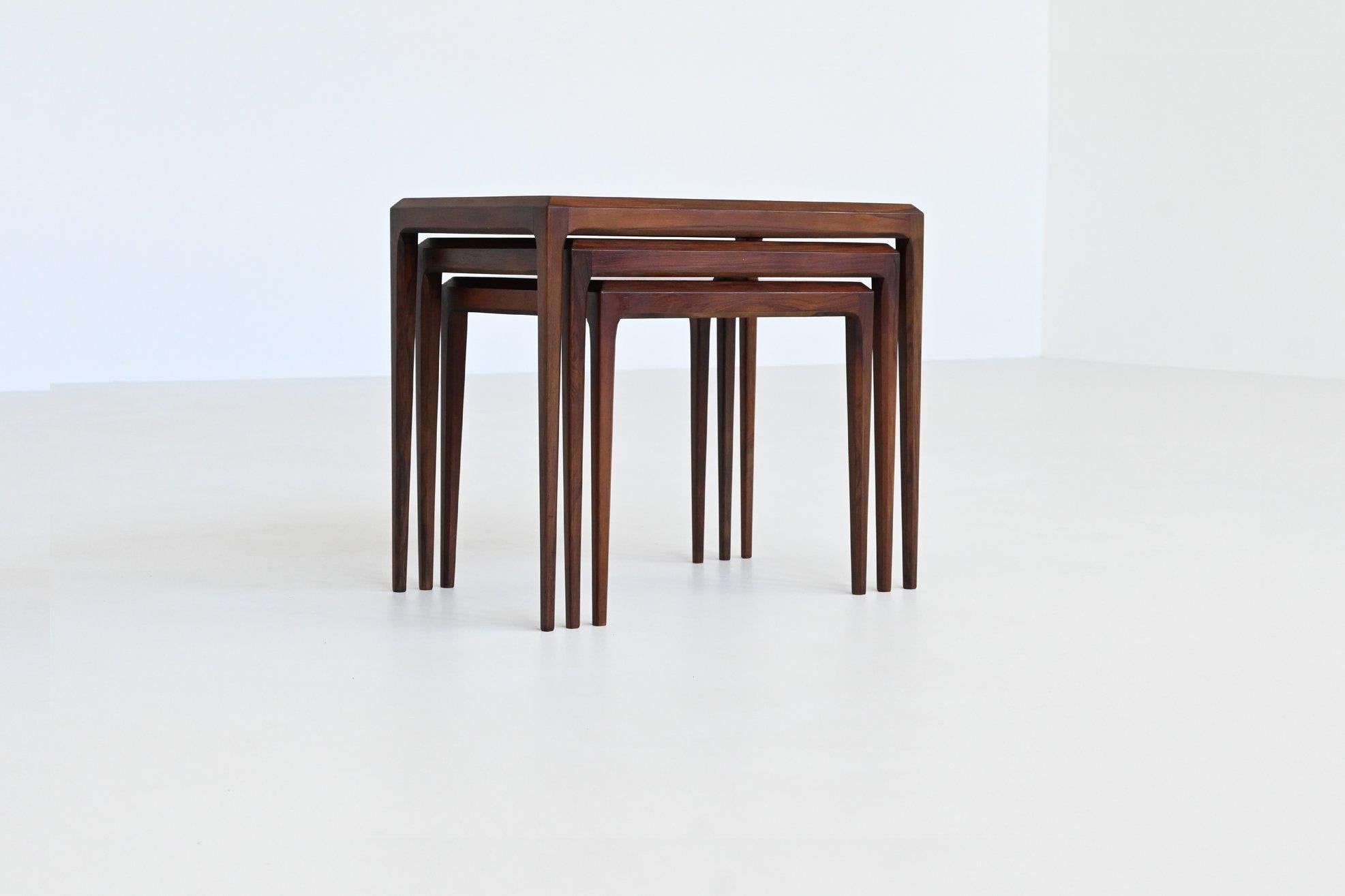 Scandinavian Modern Johannes Andersen nesting tables in rosewood CFC Silkeborg Denmark 1960