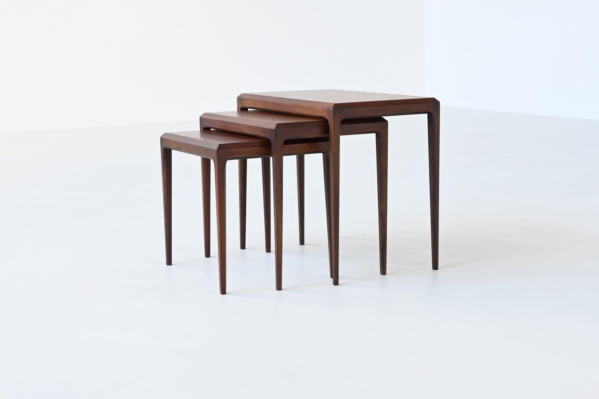 Danish Johannes Andersen nesting tables in rosewood CFC Silkeborg Denmark 1960