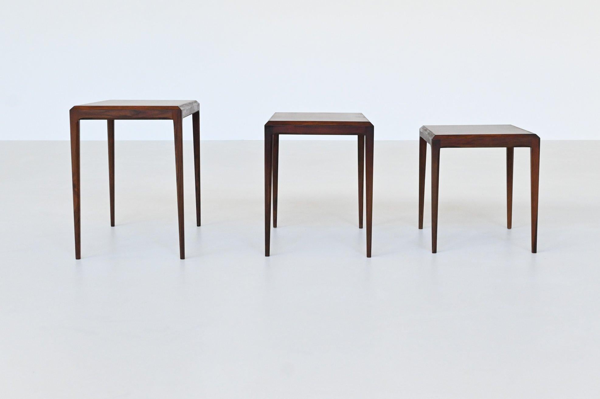 Mid-20th Century Johannes Andersen nesting tables in rosewood CFC Silkeborg Denmark 1960