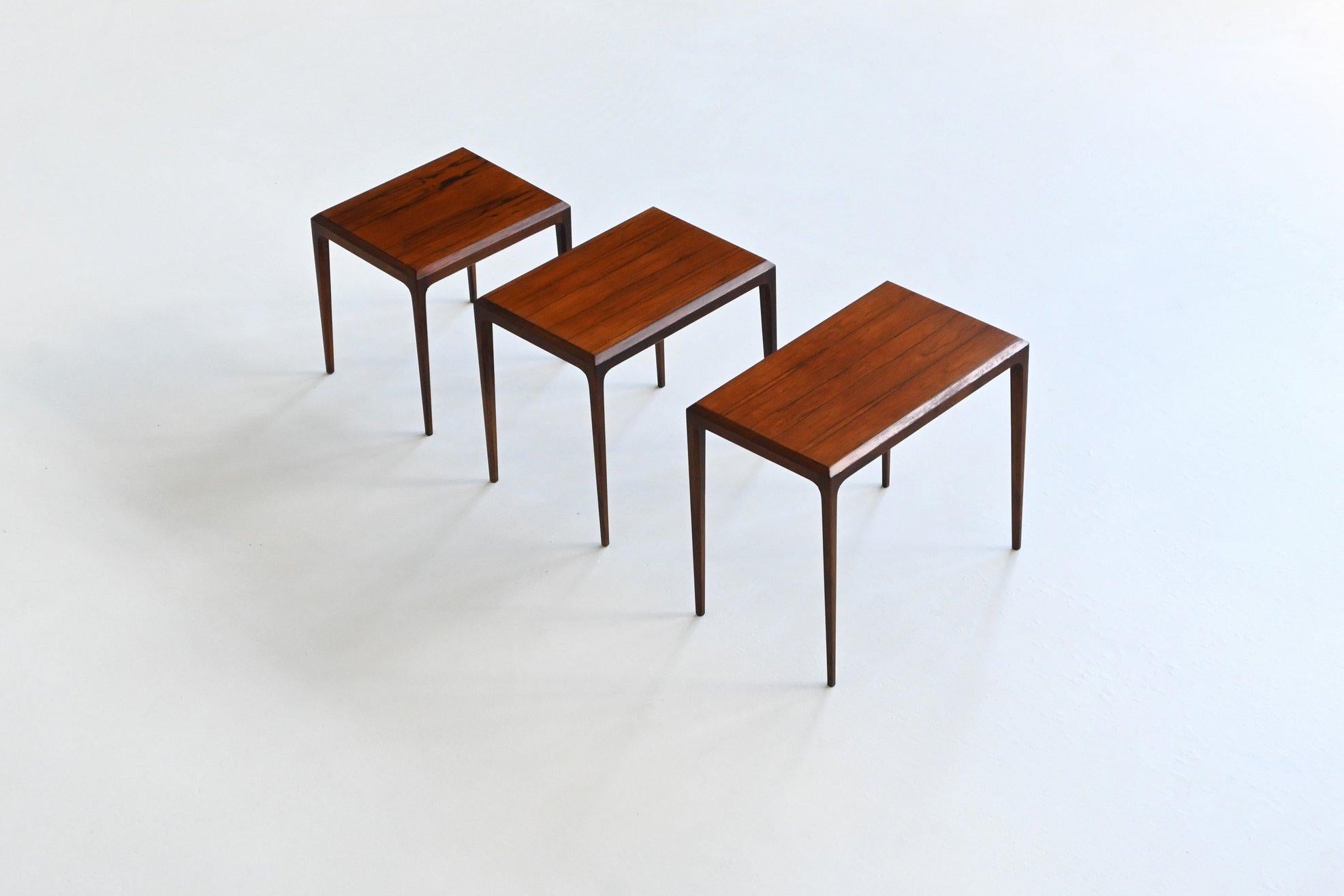 Rosewood Johannes Andersen nesting tables in rosewood CFC Silkeborg Denmark 1960