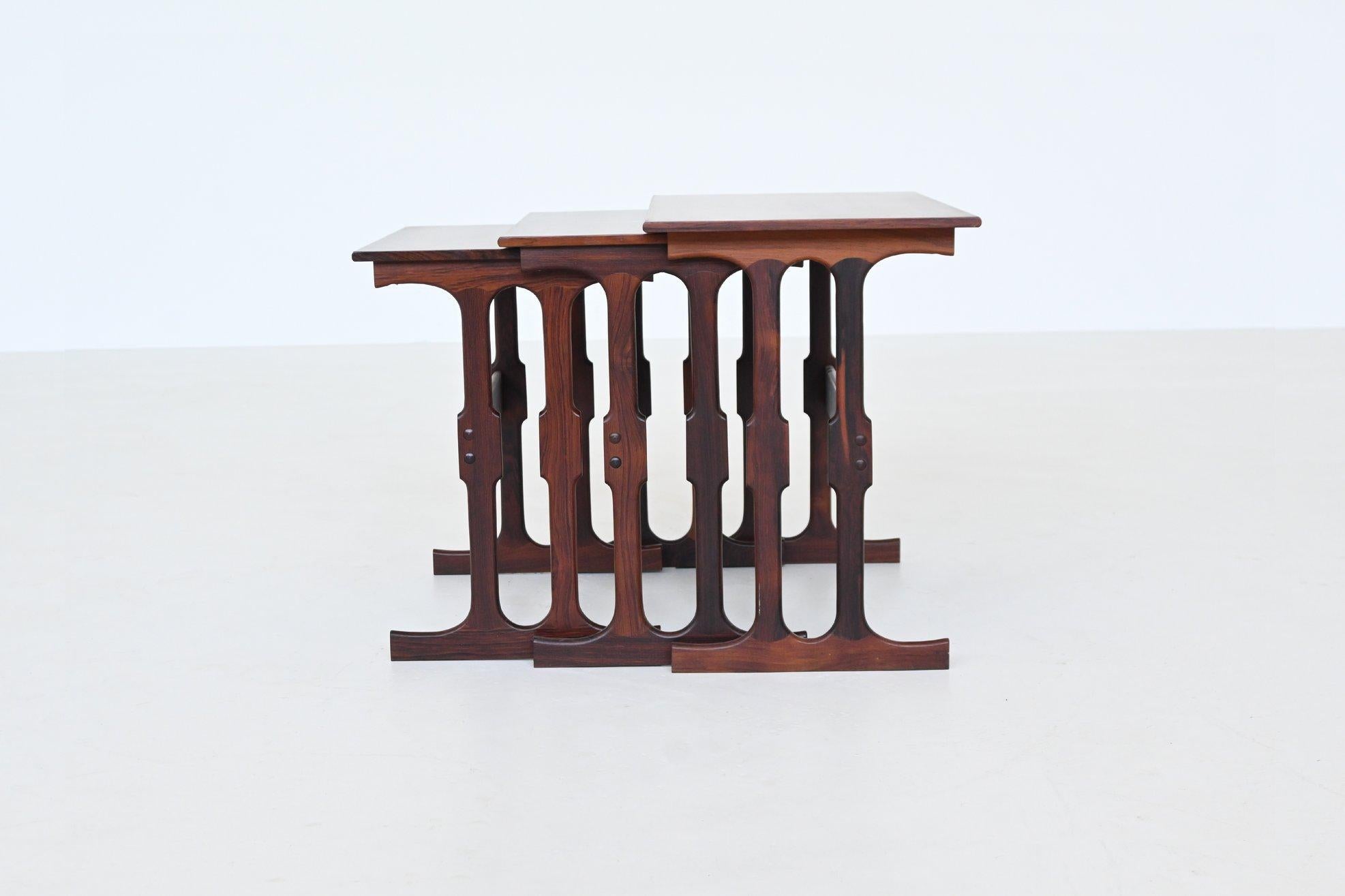 Scandinavian Modern Johannes Andersen nesting tables in rosewood Silkeborg Denmark 1960 For Sale