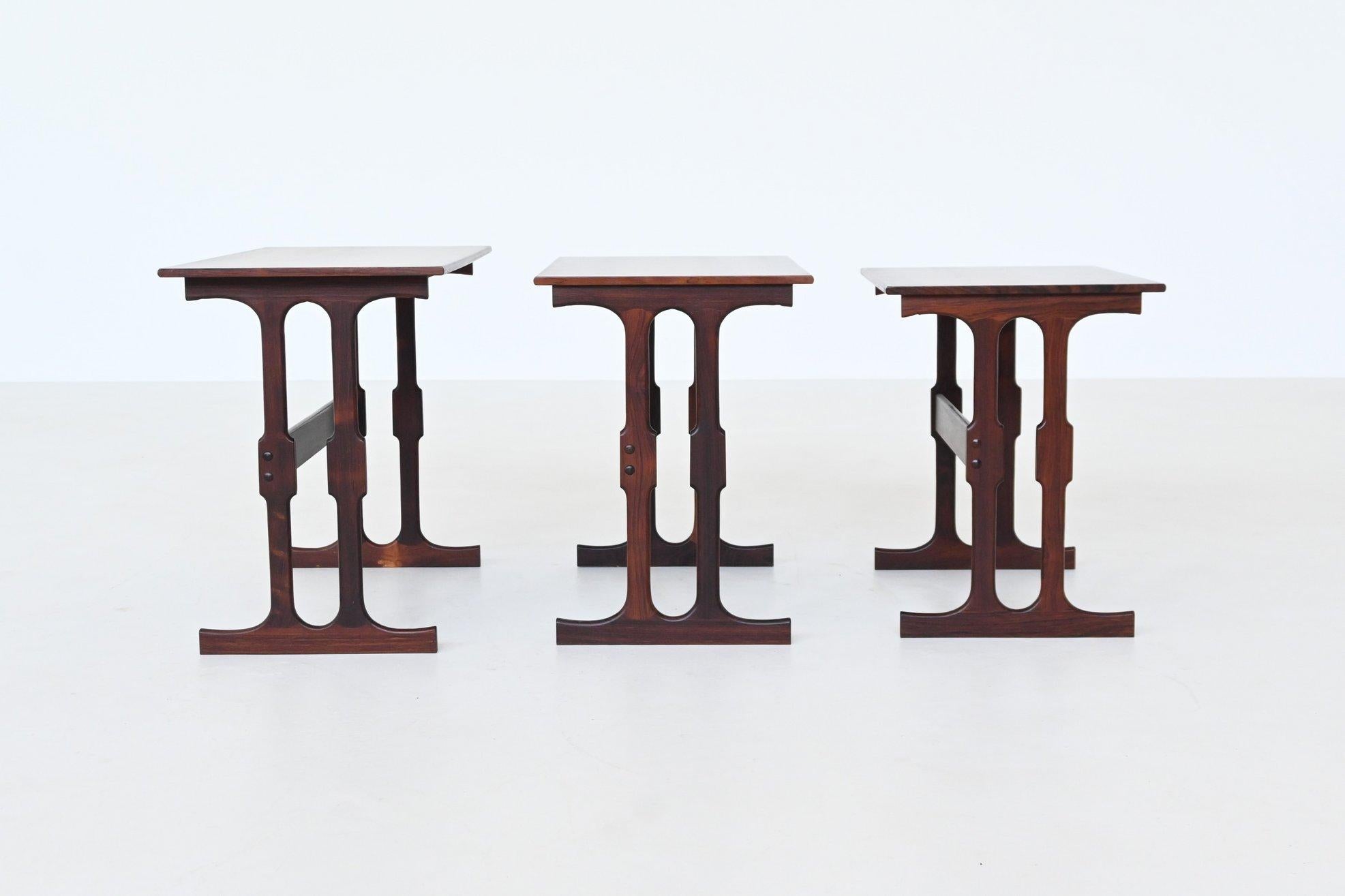 Danish Johannes Andersen nesting tables in rosewood Silkeborg Denmark 1960 For Sale
