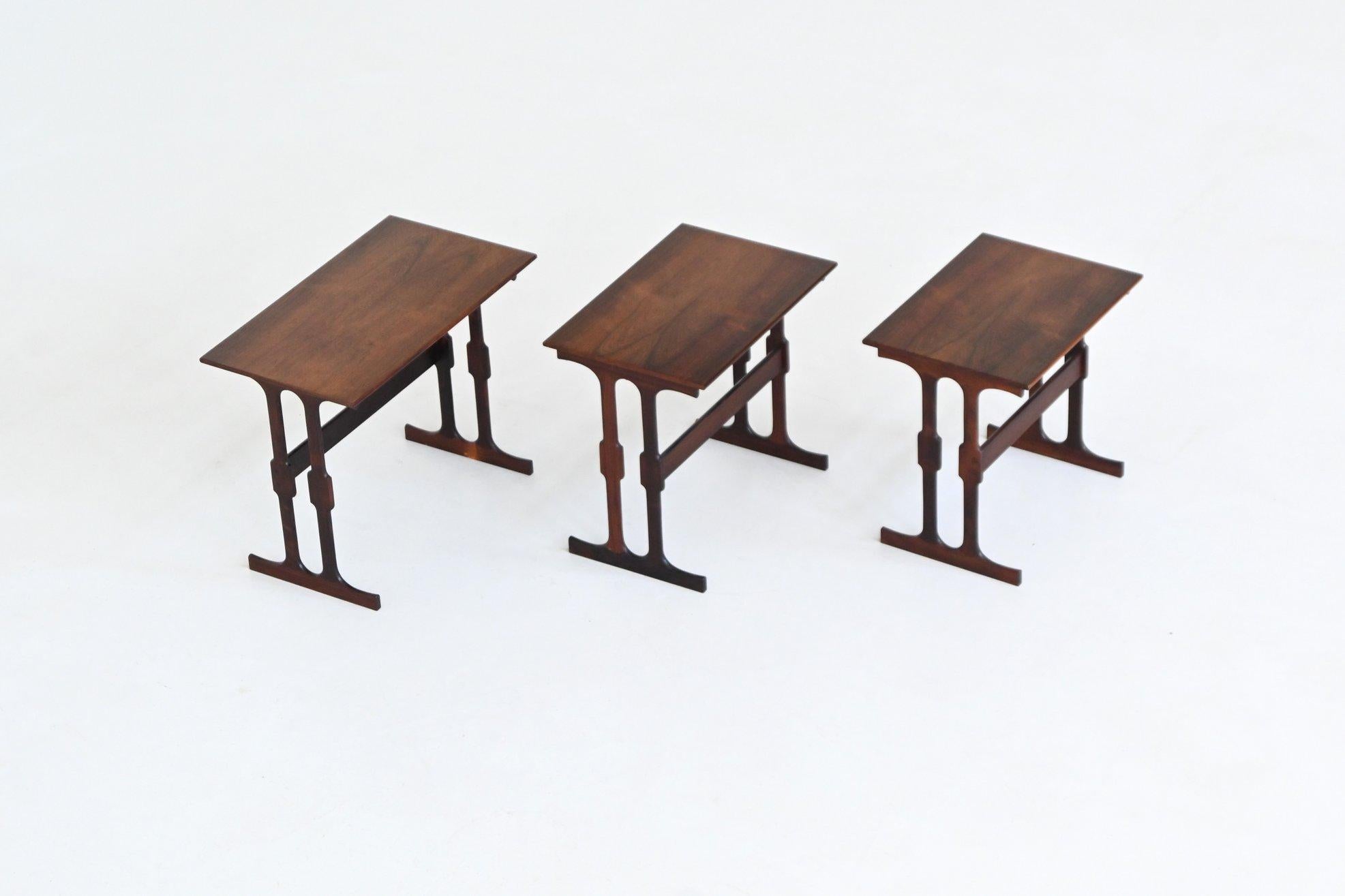 Mid-20th Century Johannes Andersen nesting tables in rosewood Silkeborg Denmark 1960 For Sale