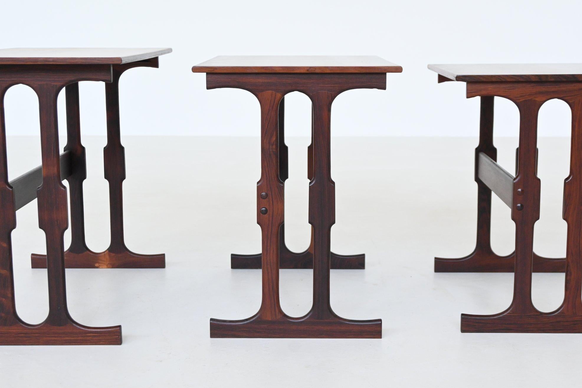 Johannes Andersen nesting tables in rosewood Silkeborg Denmark 1960 For Sale 1