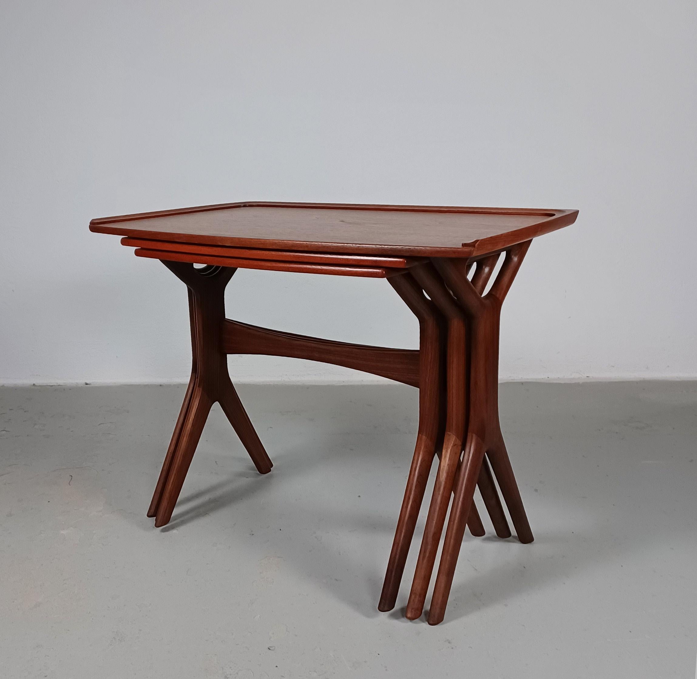 Danish Johannes Andersen Restored and Refinished Teak Nesting Tables by CFC Silkeborg. For Sale