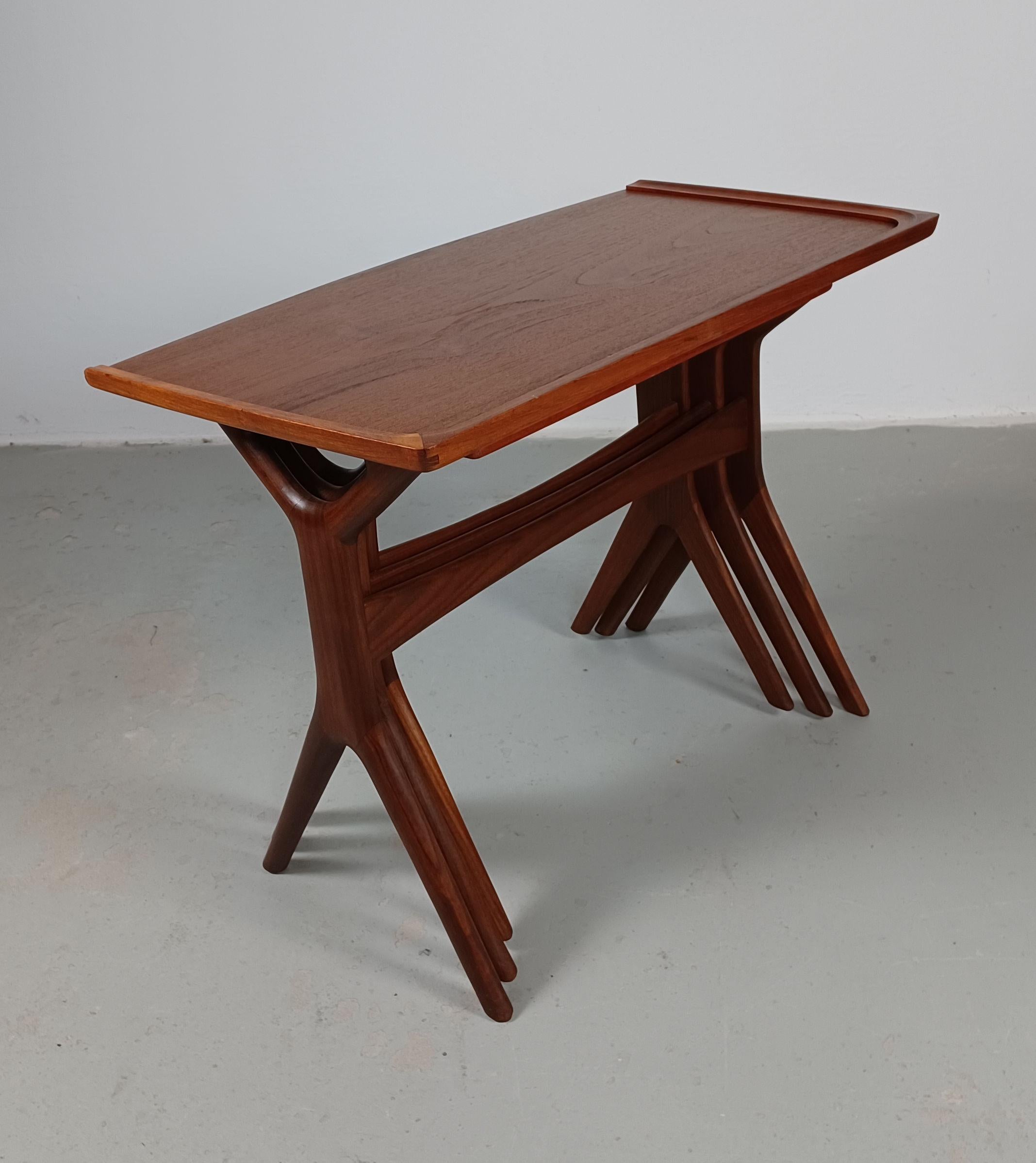 Mid-20th Century Johannes Andersen Restored and Refinished Teak Nesting Tables by CFC Silkeborg. For Sale