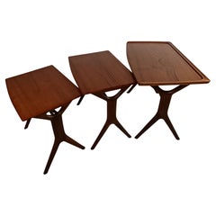Johannes Andersen refinished set of Danish teak nesting tables by CFC Silkeborg.