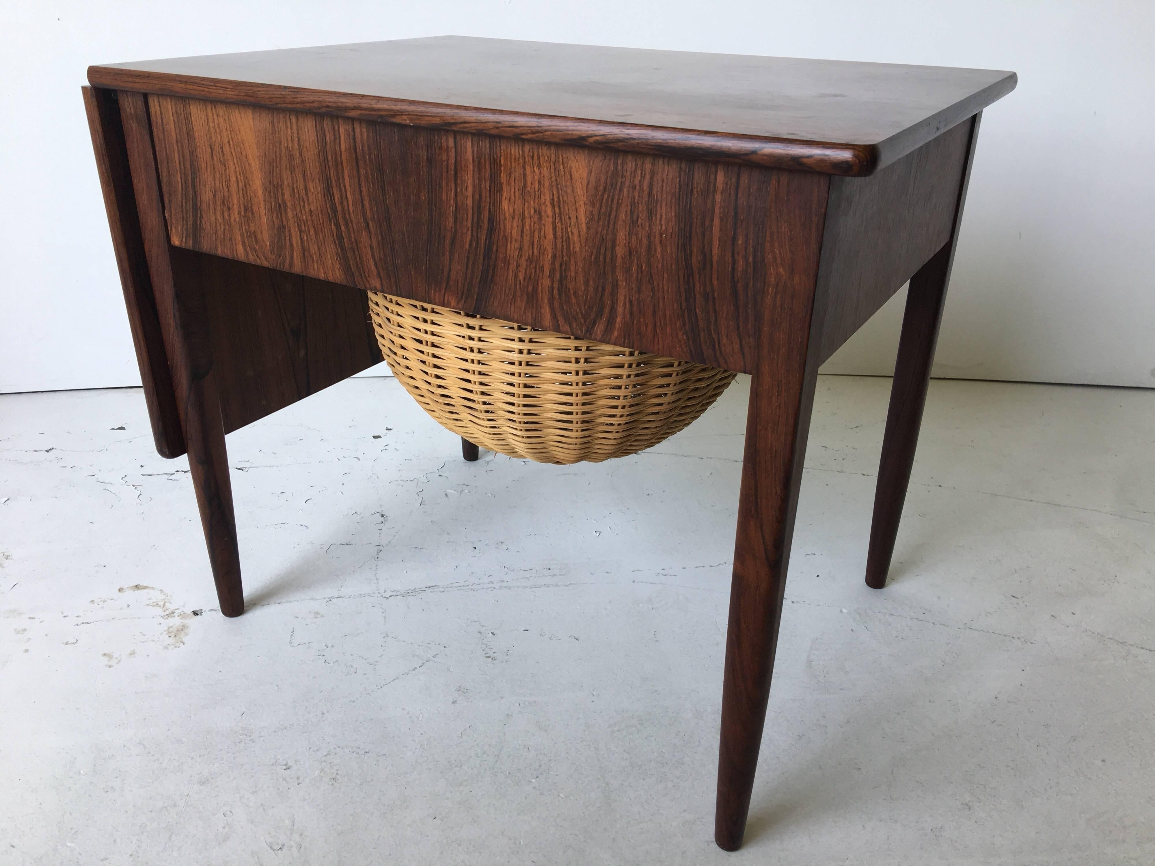 Mid-Century Modern Johannes Andersen Rosewood Danish Modern Drop-Leaf Side Sewing Table