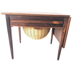 Vintage Johannes Andersen Rosewood Danish Modern Drop-Leaf Side Sewing Table