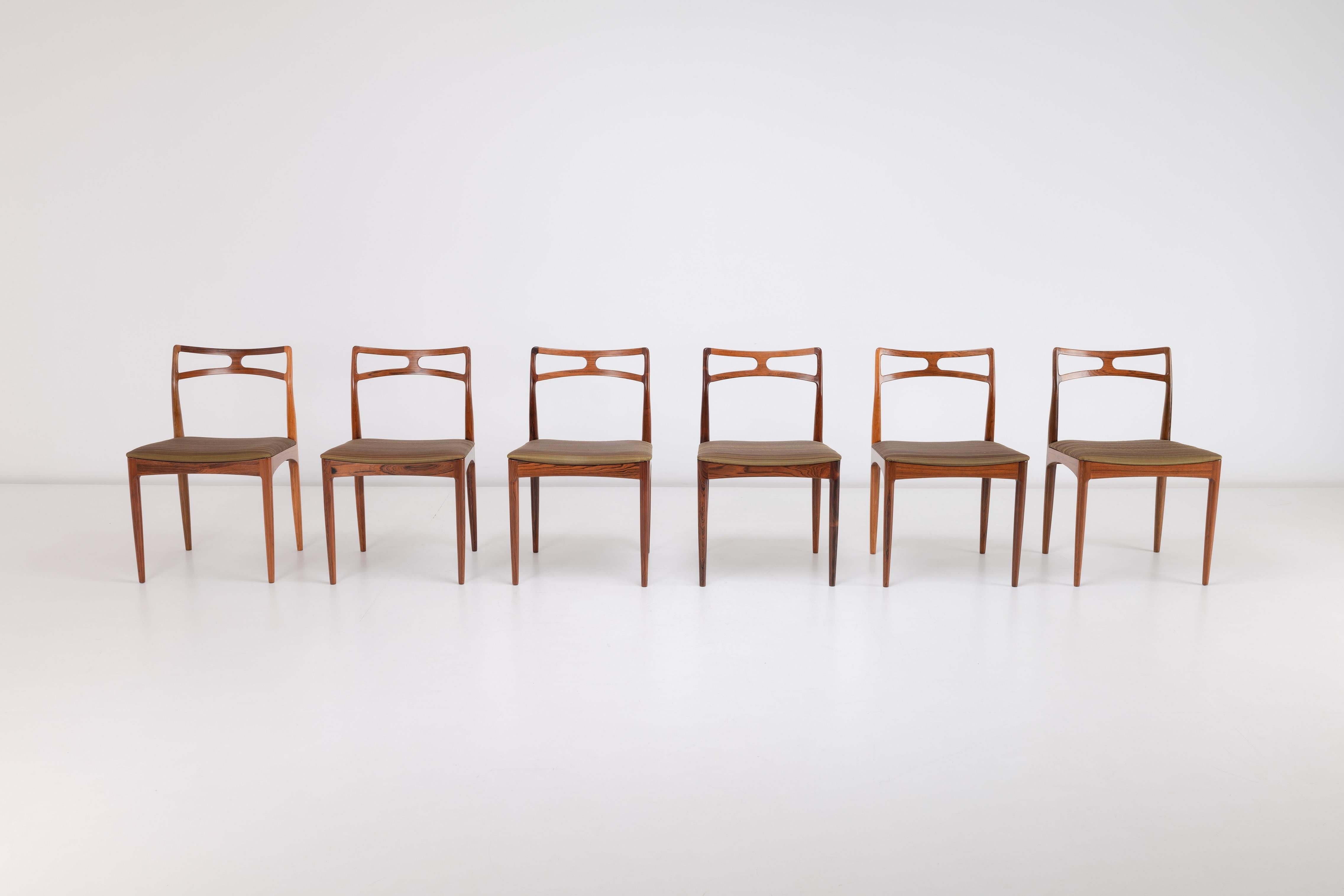Mid-Century Modern 6 x Johannes Andersen Rosewood Dining Chairs Model 94 John Boyd Horsehair For Sale