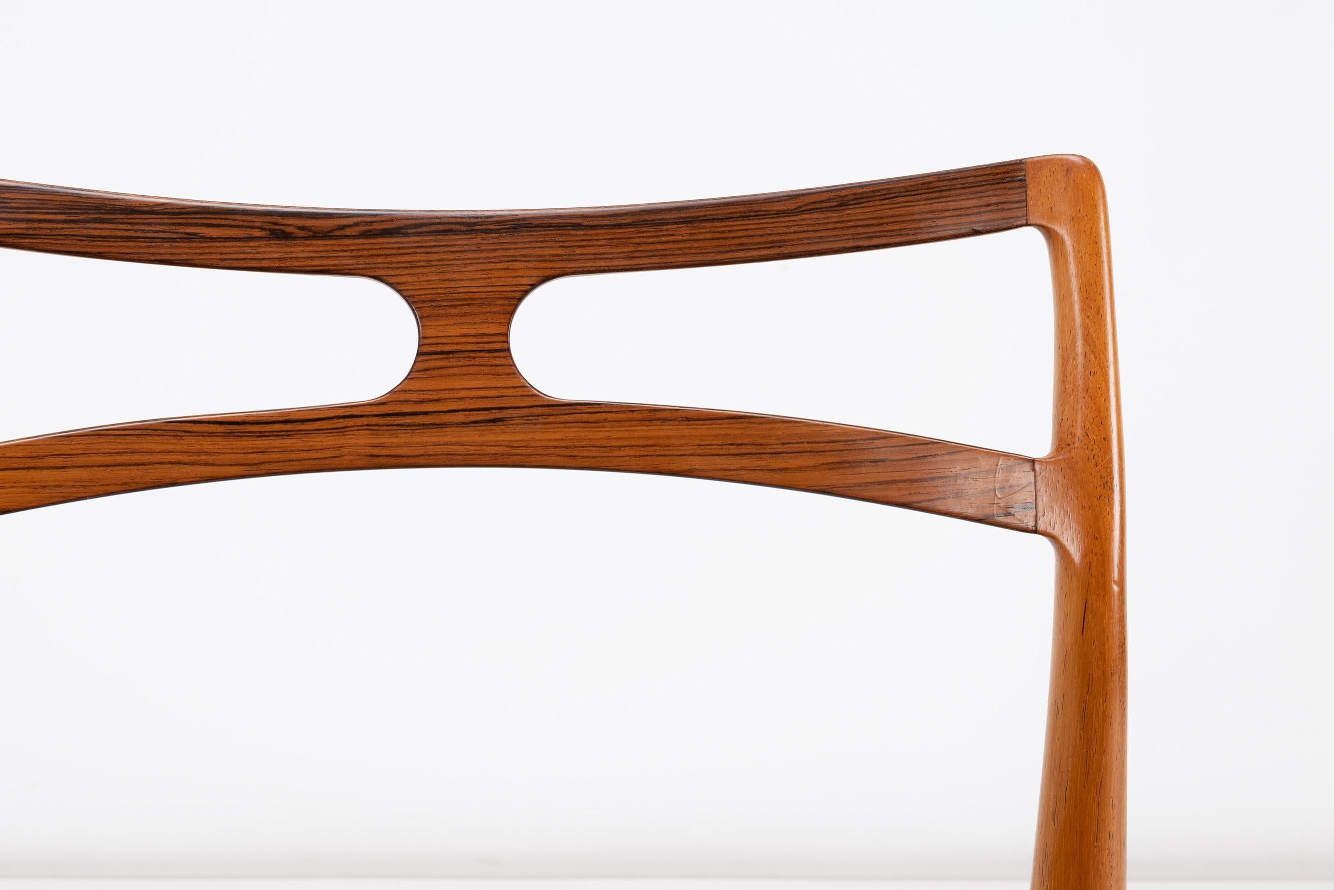 6 x Johannes Andersen Rosewood Dining Chairs Model 94 John Boyd Horsehair In Good Condition For Sale In Uxbridge, GB