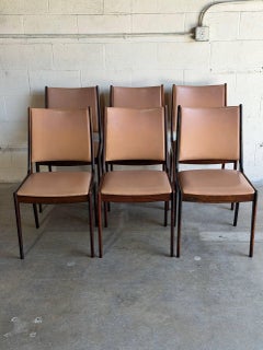 Johannes Andersen Rosewood Dining Chairs Set of 6 Leather Seating Denmark 1960s