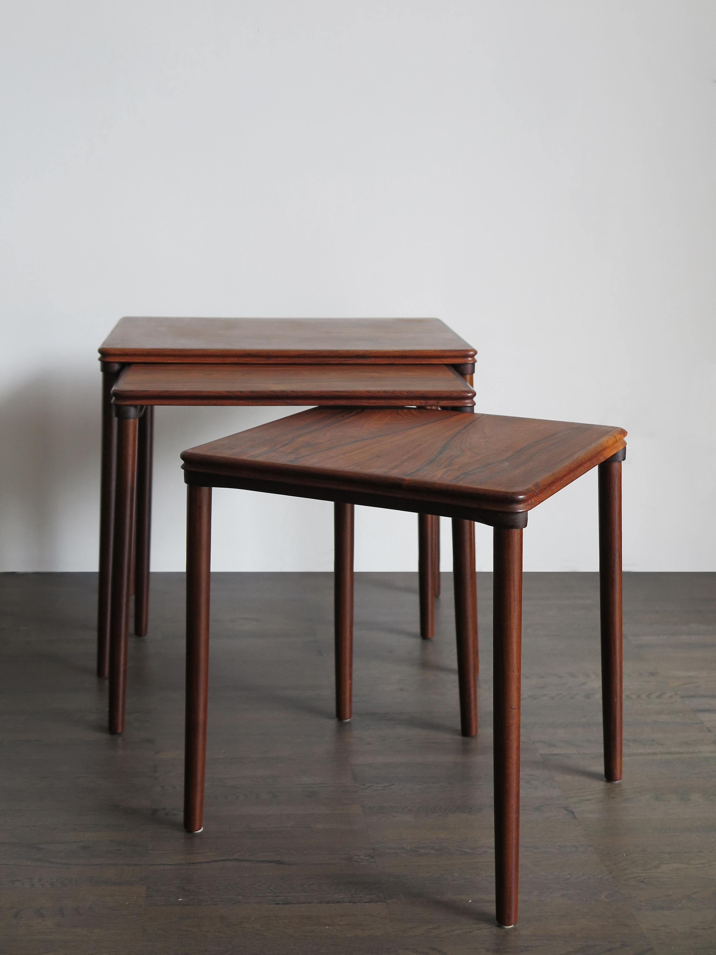 Danish Johannes Andersen Scandinavian Dark Wood Nesting Tables 1960s  For Sale