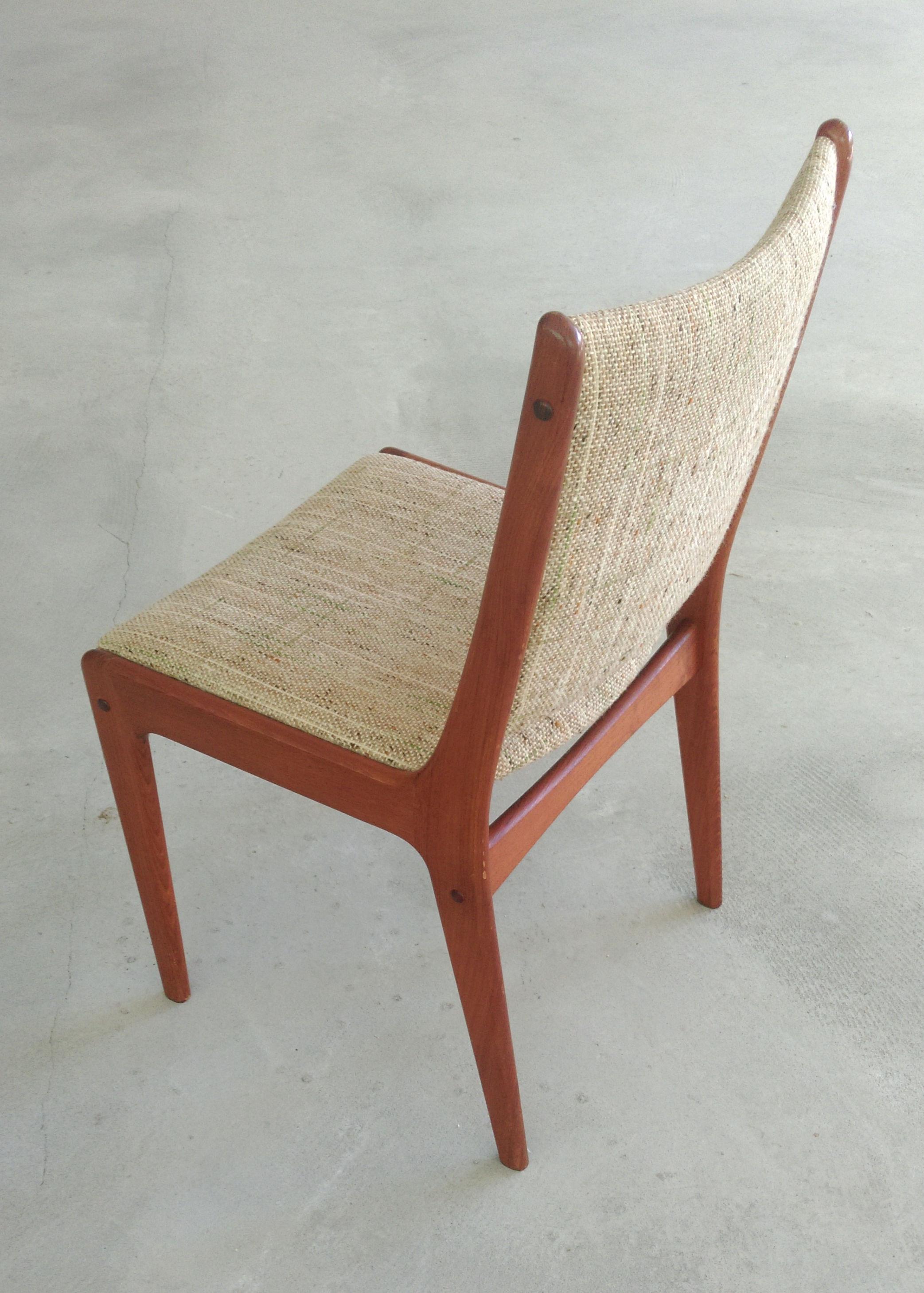 Mid-20th Century Four Restored Johannes Andersen Teak Dining Chairs Custom Reupholstery Included For Sale