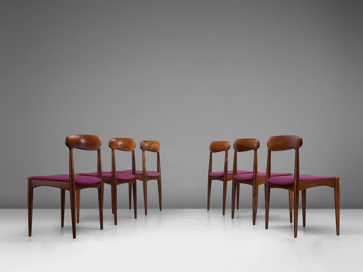 Scandinavian Modern Johannes Andersen Set of Six Dining Chairs in Rosewood