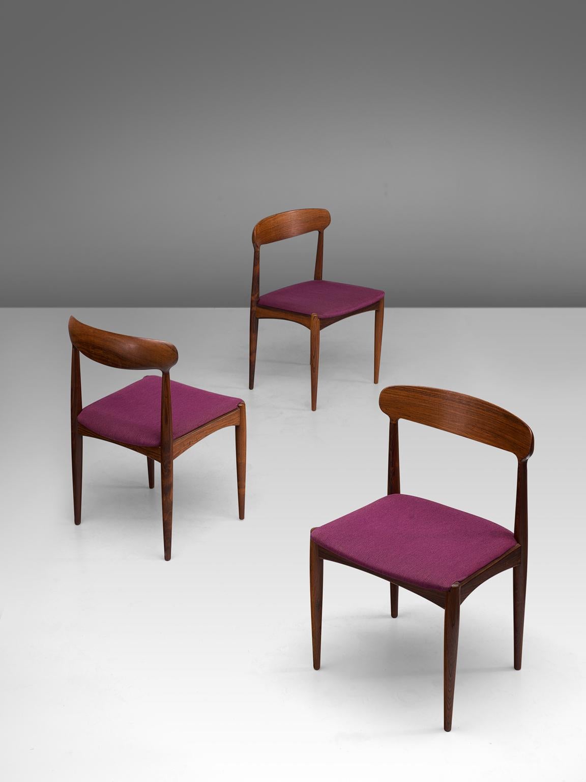 Johannes Andersen Set of Six Dining Chairs in Rosewood In Good Condition In Waalwijk, NL