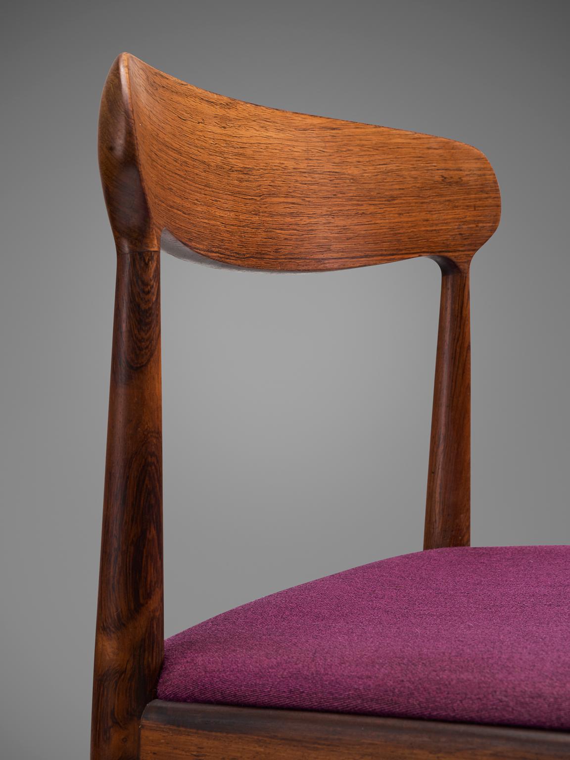 Fabric Johannes Andersen Set of Six Dining Chairs in Rosewood