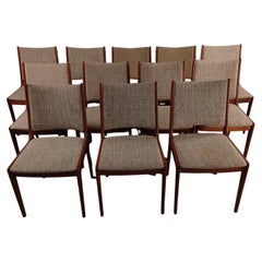 Johannes Andersen Set of Twelve Restored Teak Dining Chairs, Custom Upholstery