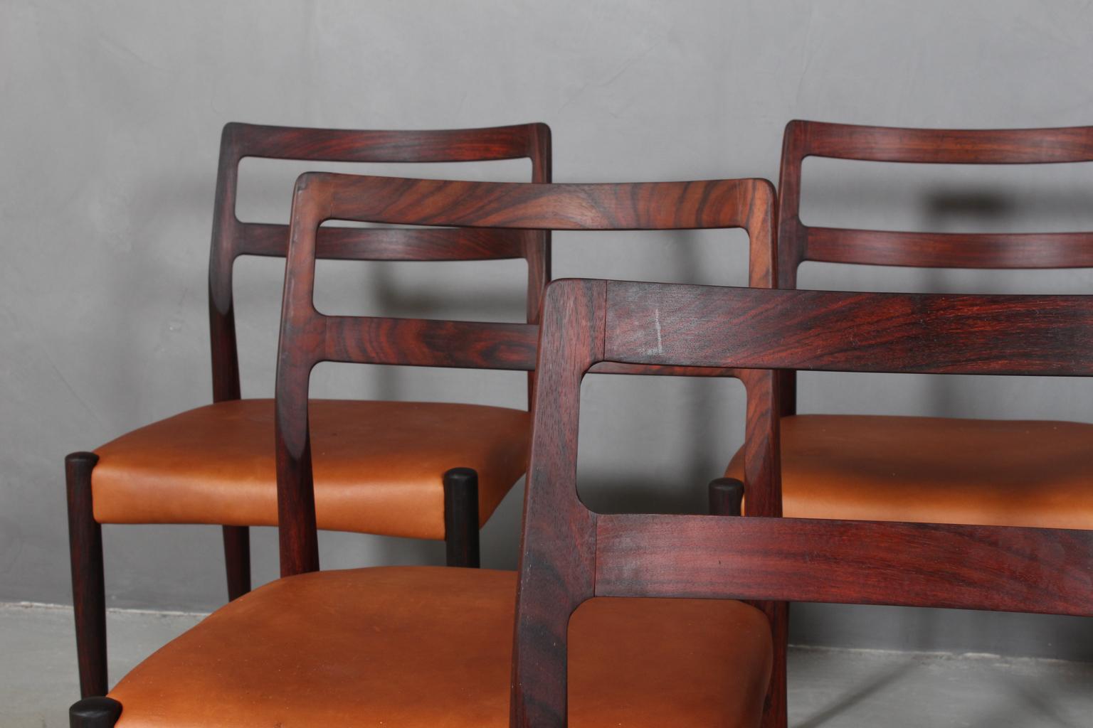 Scandinavian Modern Johannes Andersen Six Dining Chairs, Model Anna, Rosewood and Leather Upholstery