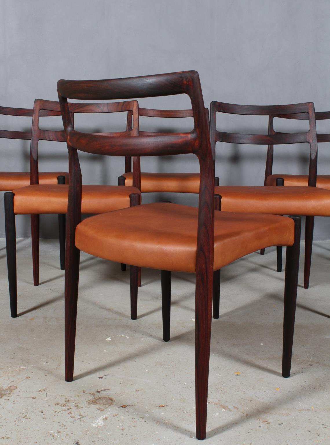 Mid-20th Century Johannes Andersen Six Dining Chairs, Model Anna, Rosewood and Leather Upholstery