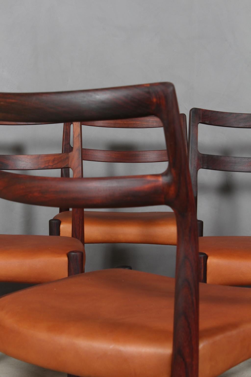 Johannes Andersen Six Dining Chairs, Model Anna, Rosewood and Leather Upholstery 1