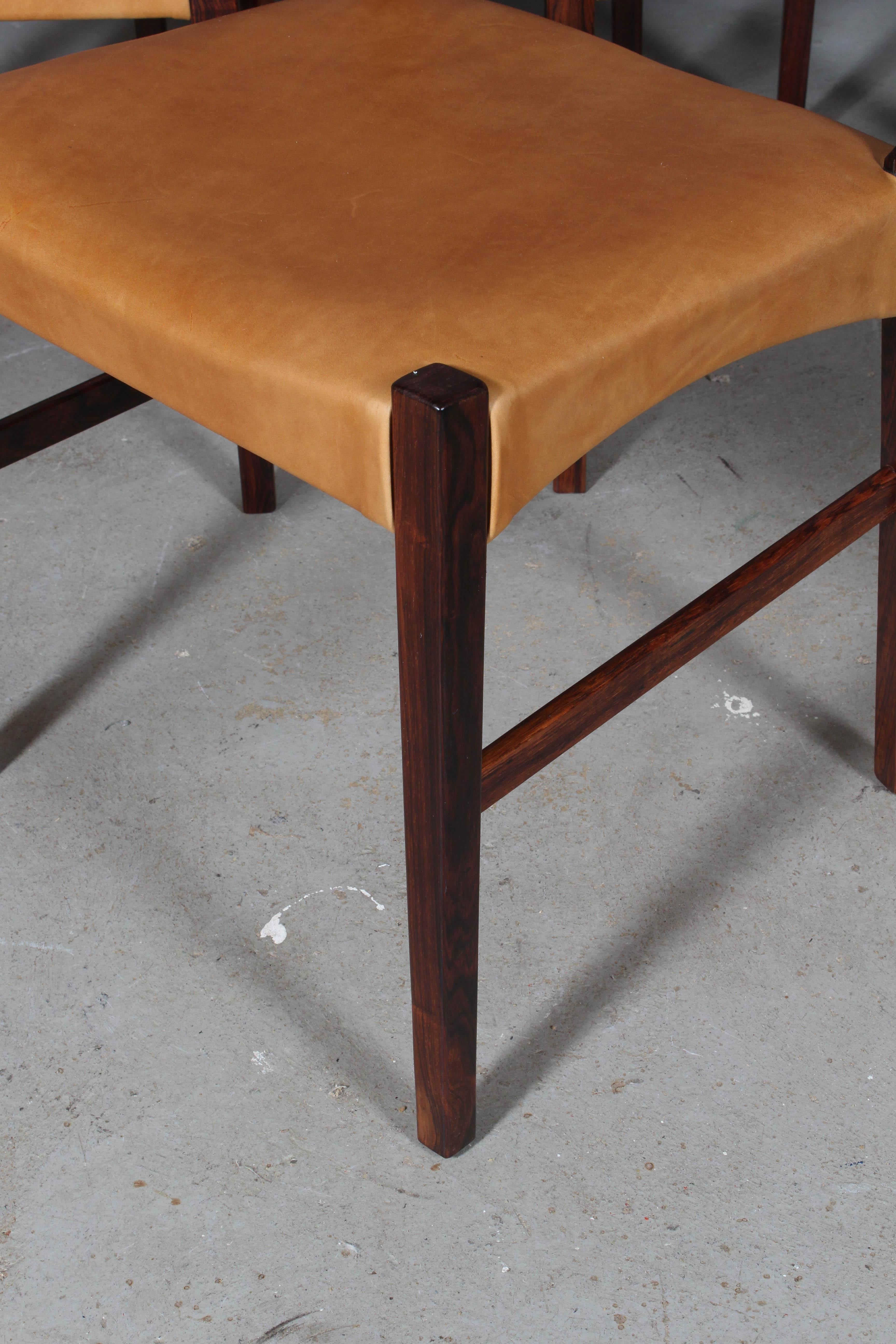 Danish Johannes Andersen Six Dining Chairs, Rosewood and Leather Upholstery For Sale