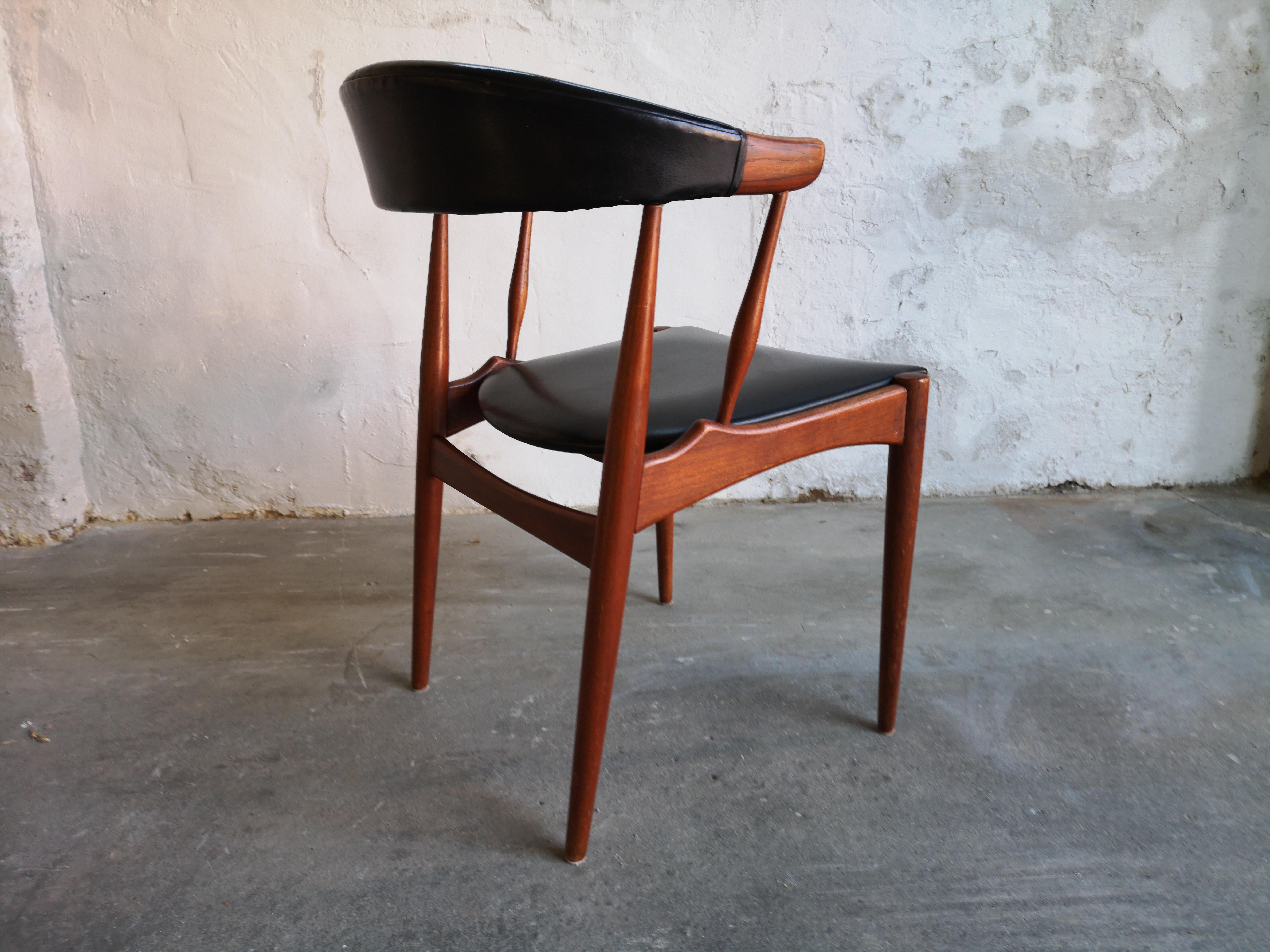 Danish Johannes Andersen Teak Chair, Model BA113, Black Vinyl Upholstery