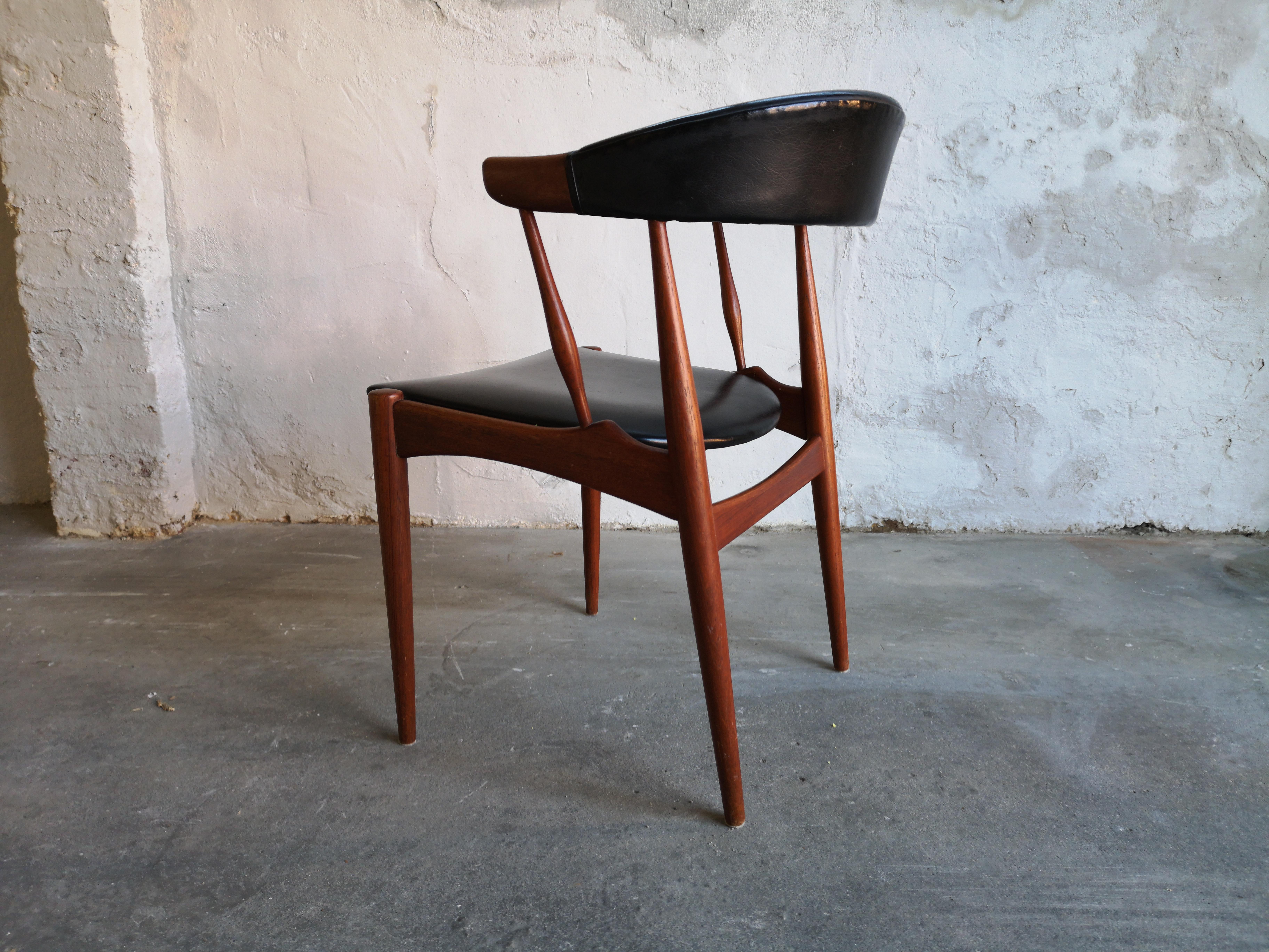 Johannes Andersen Teak Chair, Model BA113, Black Vinyl Upholstery 1