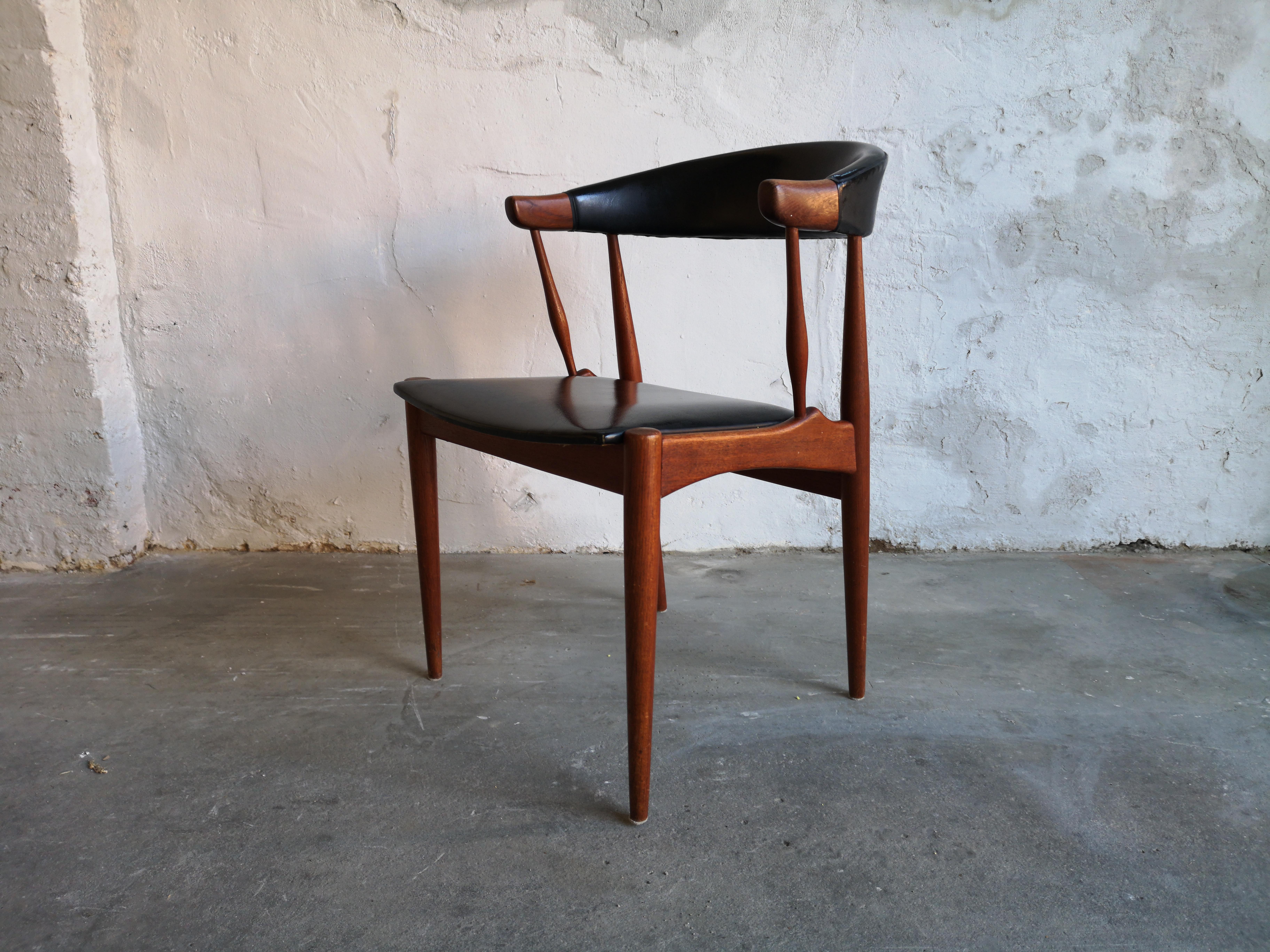 Johannes Andersen Teak Chair, Model BA113, Black Vinyl Upholstery 2