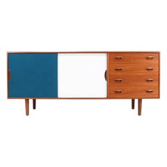 Johannes Andersen Teak Credenza with Lacquered Doors for Georg Pedersens