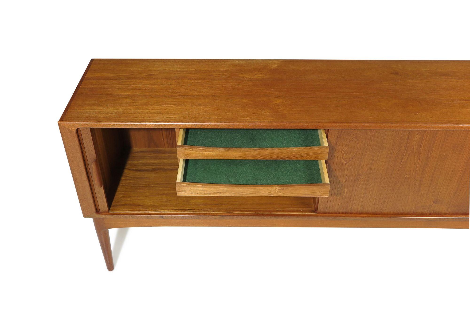 Oiled Johannes Andersen Teak Credenza with Sculpted Pulls For Sale