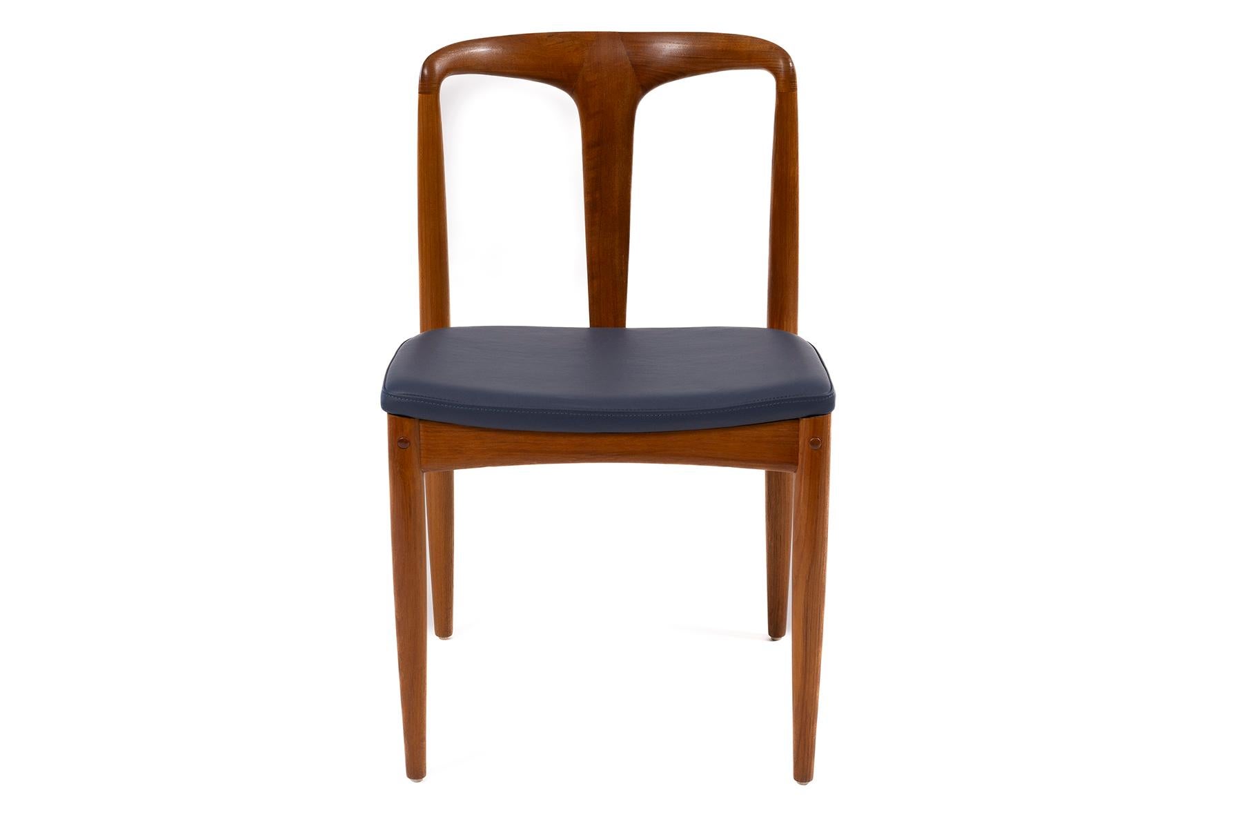 Mid-Century Modern Johannes Andersen 1960's Teak & Blue Leather Dining Chairs