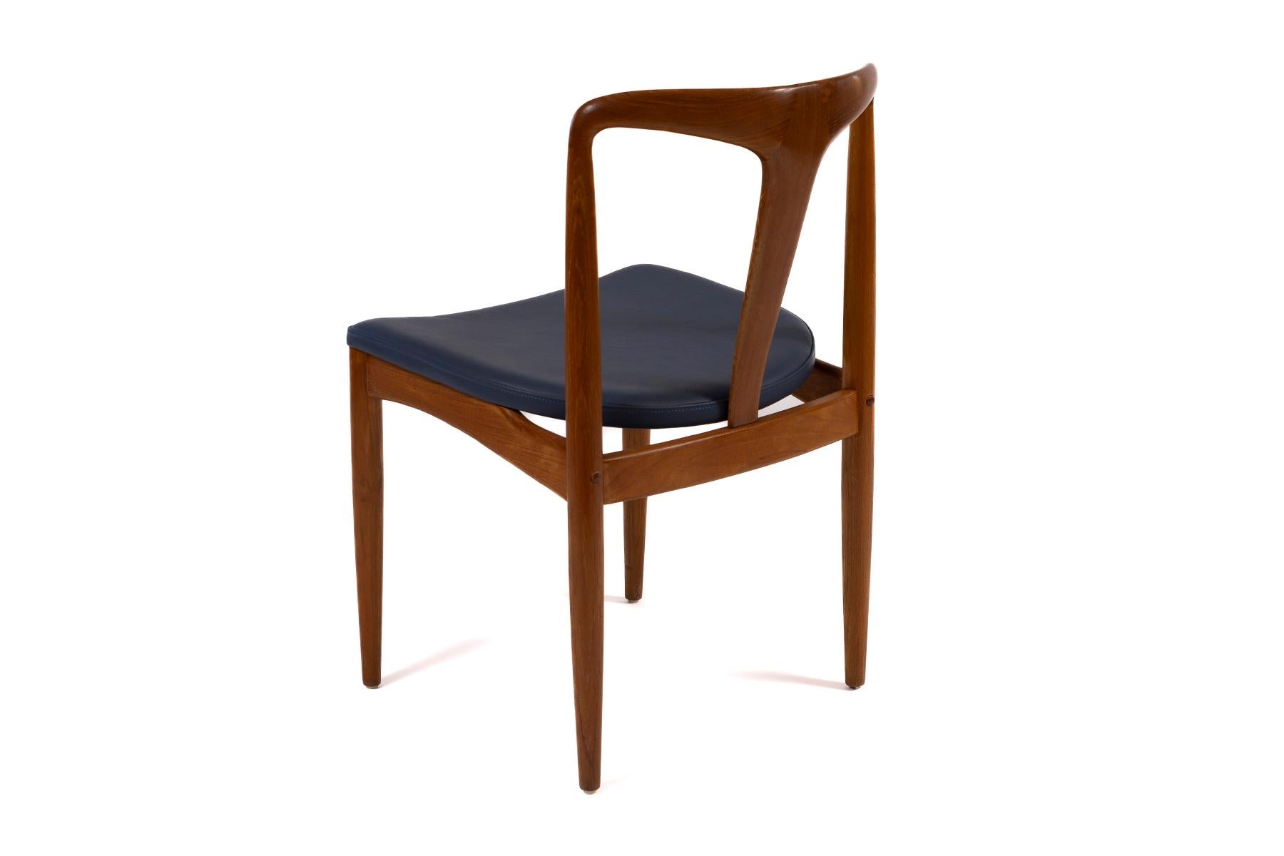Danish Johannes Andersen 1960's Teak & Blue Leather Dining Chairs