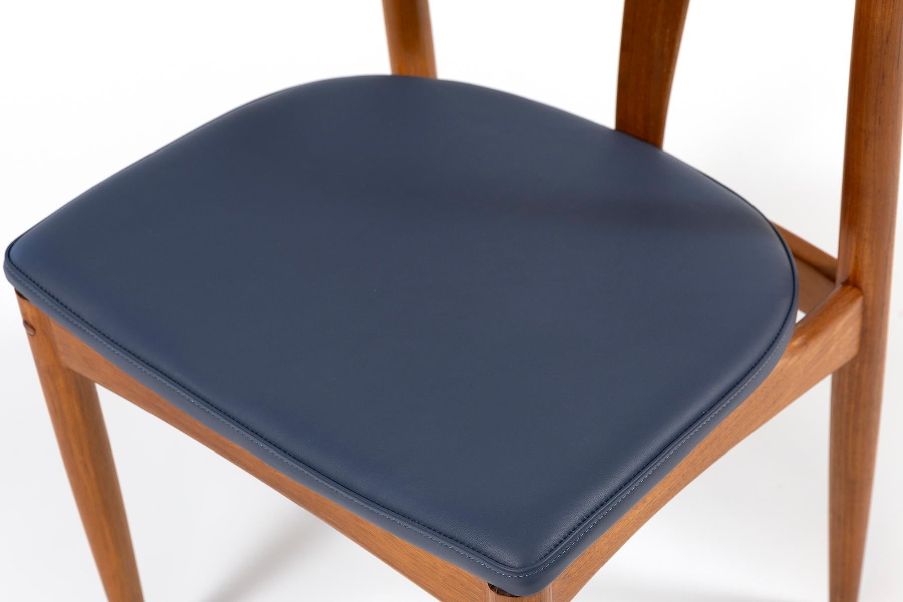 Mid-20th Century Johannes Andersen 1960's Teak & Blue Leather Dining Chairs