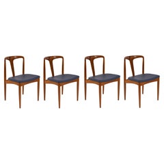 Johannes Andersen 1960's Teak & Blue Leather Dining Chairs