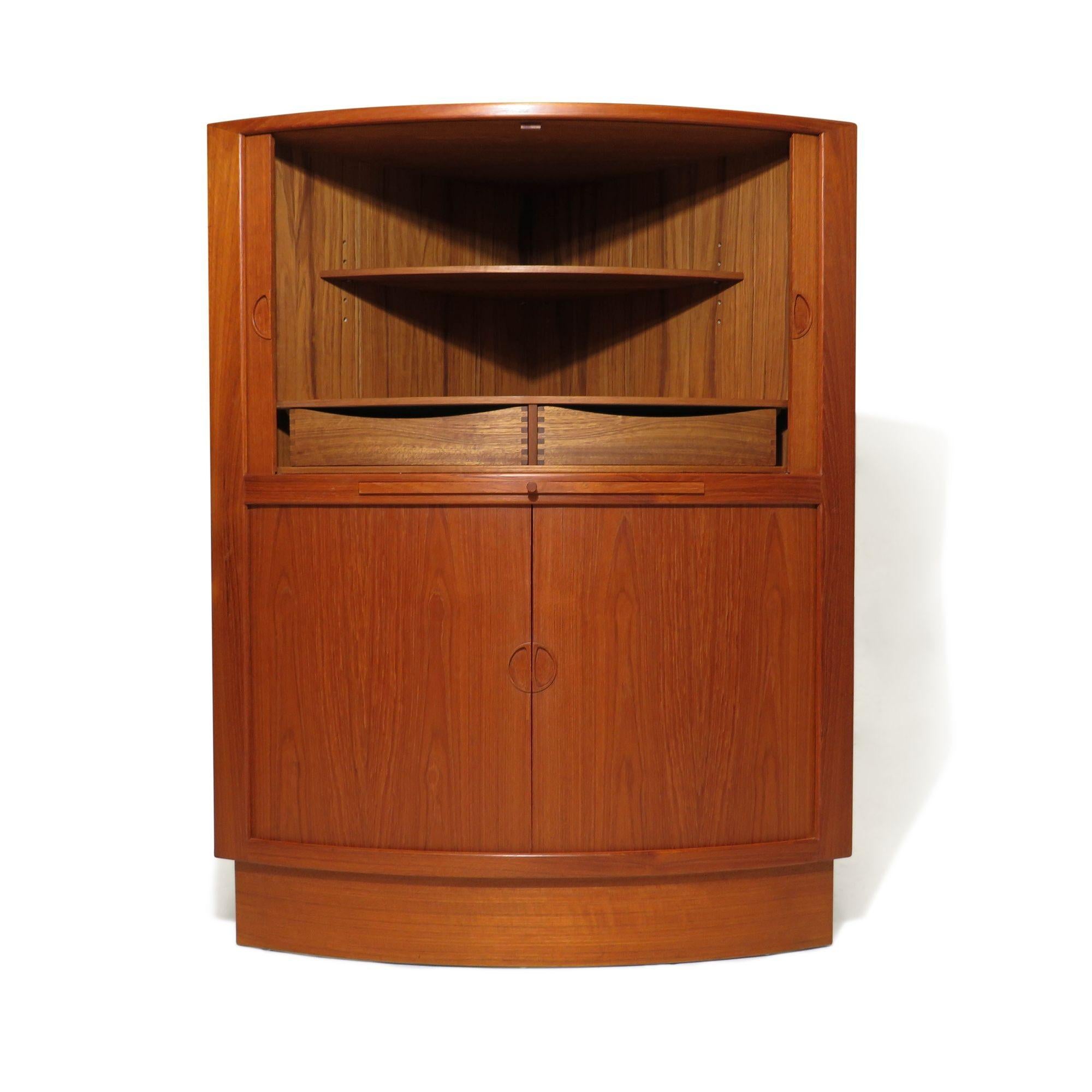 Mid-Century Modern Johannes Andersen Teak Tambour Door Corner Cabinet For Sale