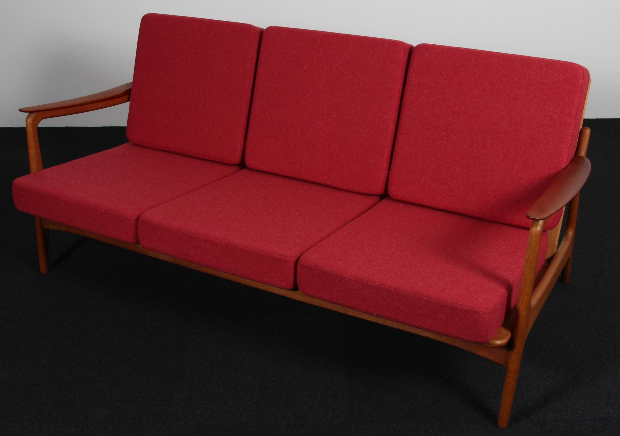 Scandinavian Modern Johannes Andersen Three Seat Sofa, Oak and Teak, Denmark, 1960s For Sale