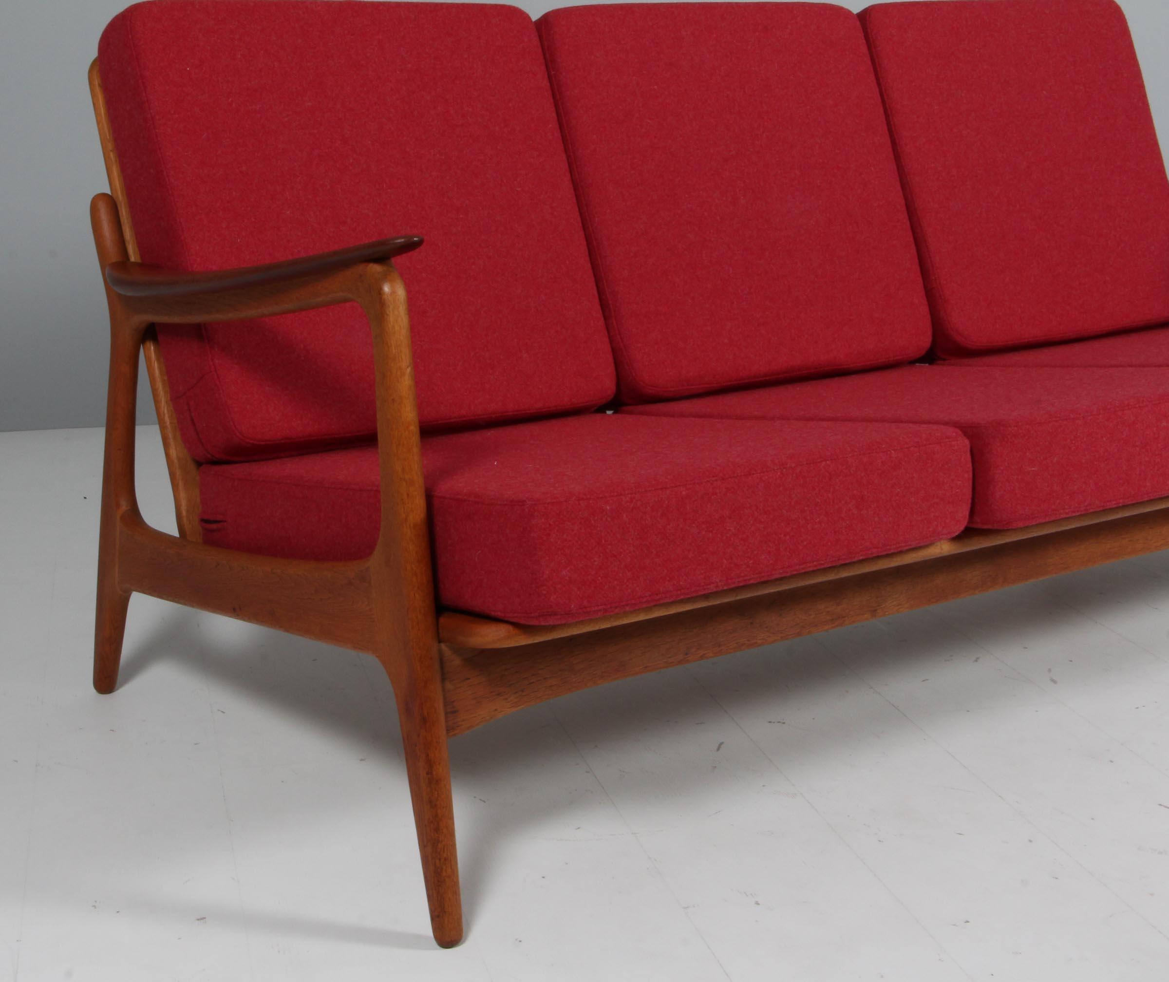 Danish Johannes Andersen Three Seat Sofa, Oak and Teak, Denmark, 1960s For Sale