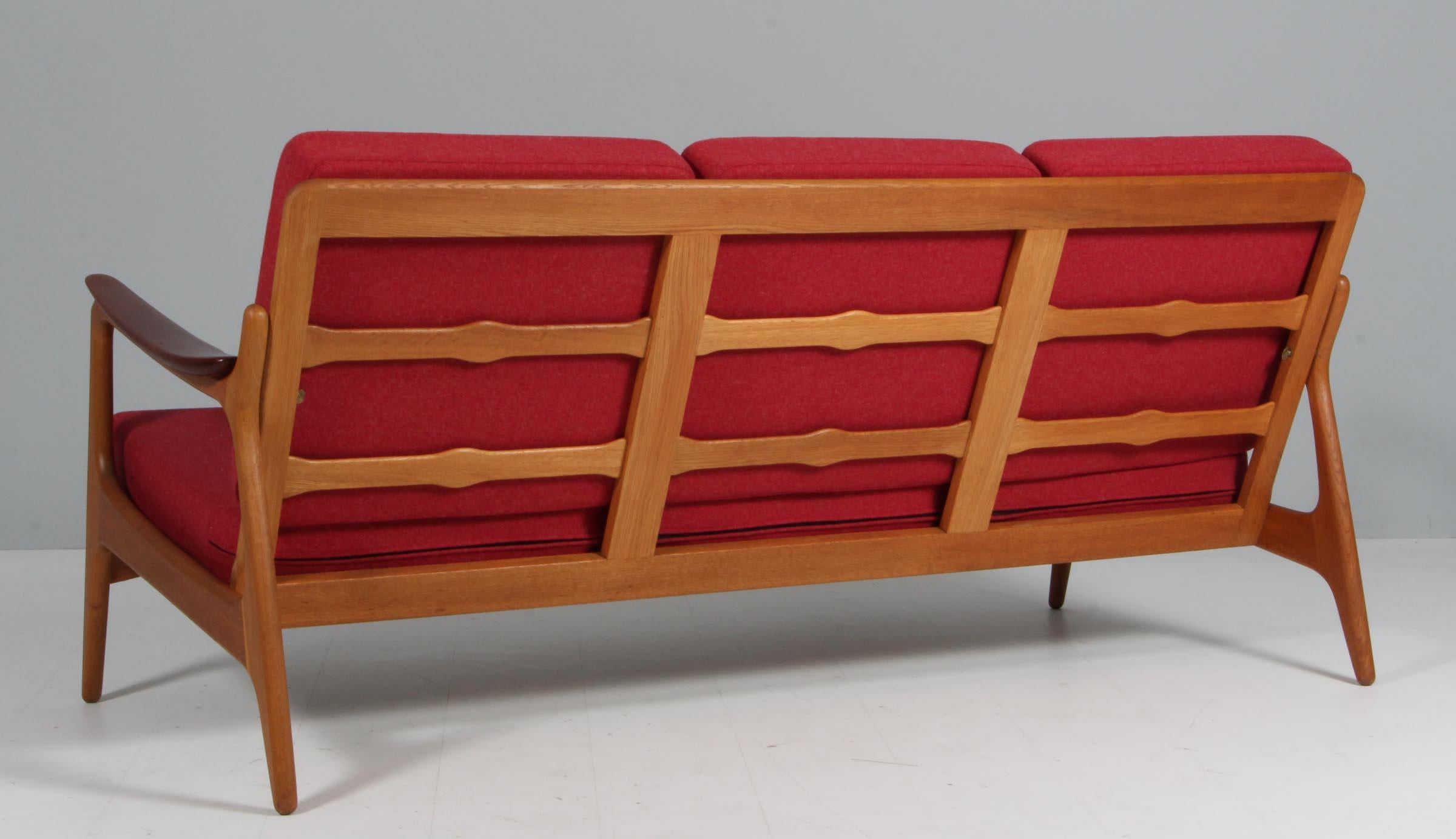 Wool Johannes Andersen Three Seat Sofa, Oak and Teak, Denmark, 1960s For Sale