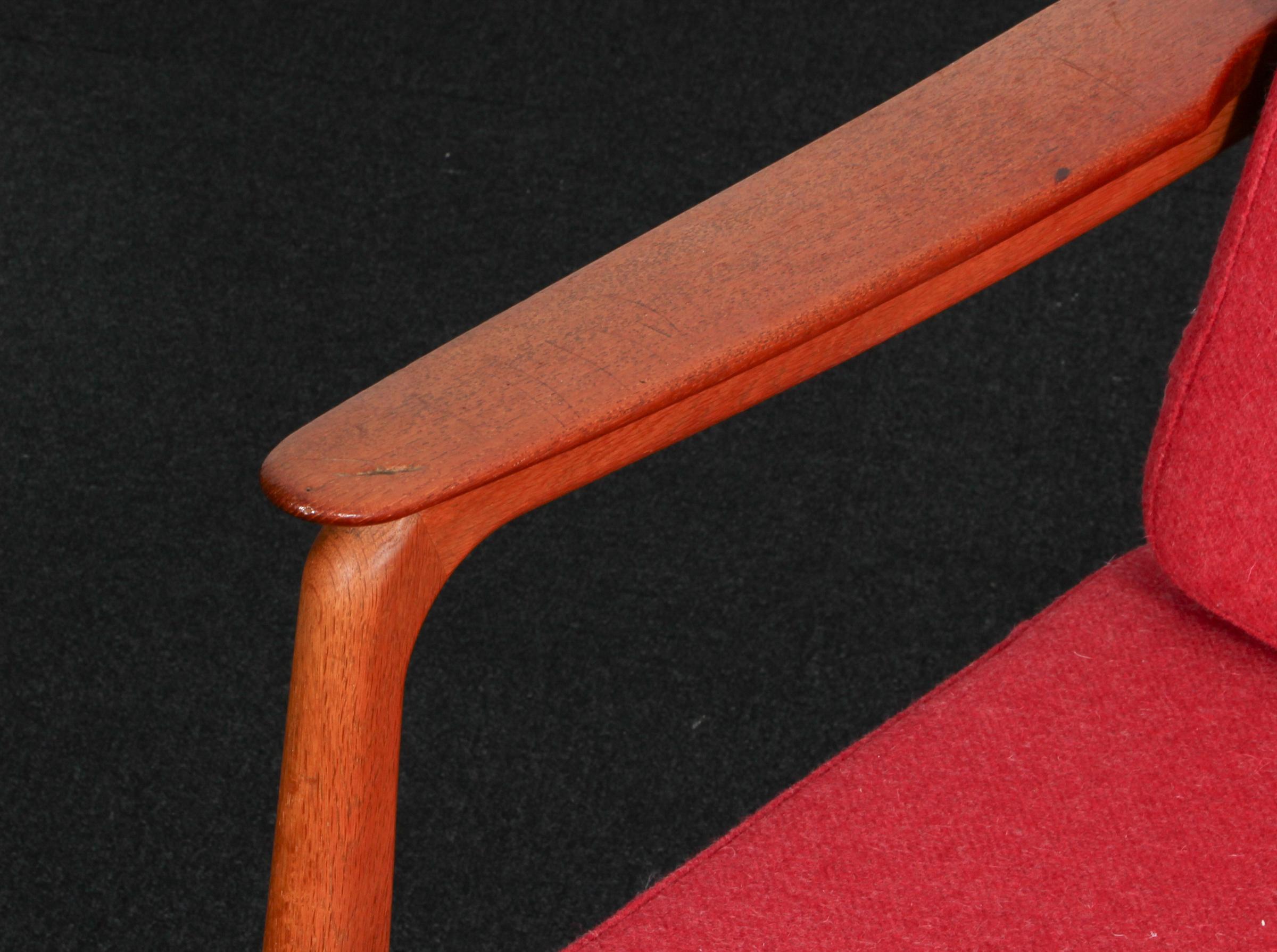 Wool Johannes Andersen Three Seat Sofa, Oak and Teak, Denmark, 1960s For Sale