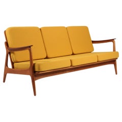Johannes Andersen Three Seat Sofa, Oak and Teak, Denmark, 1960s