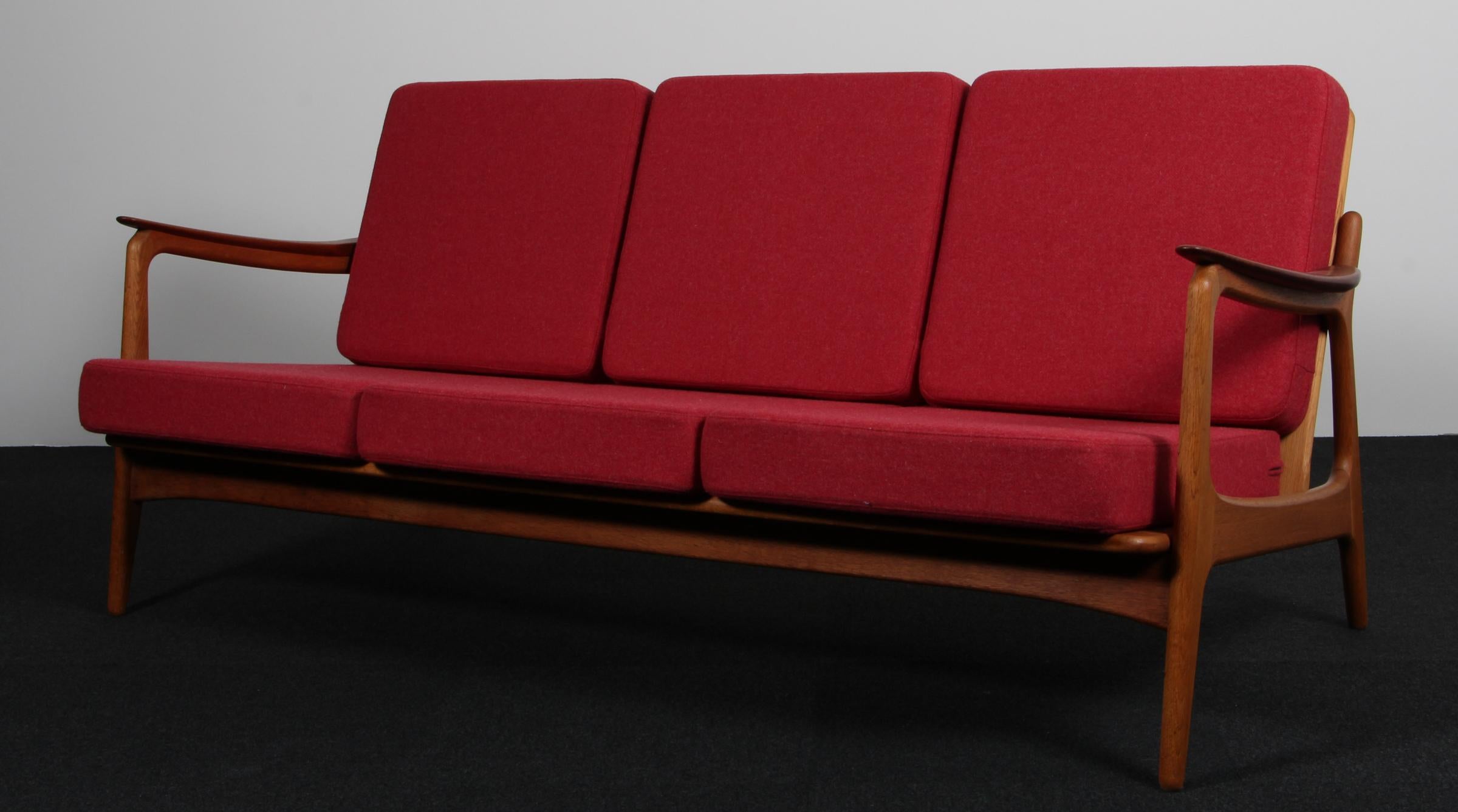 Johannes Andersen Three Seat Sofa, Oak and Teak, Denmark, 1960s For Sale