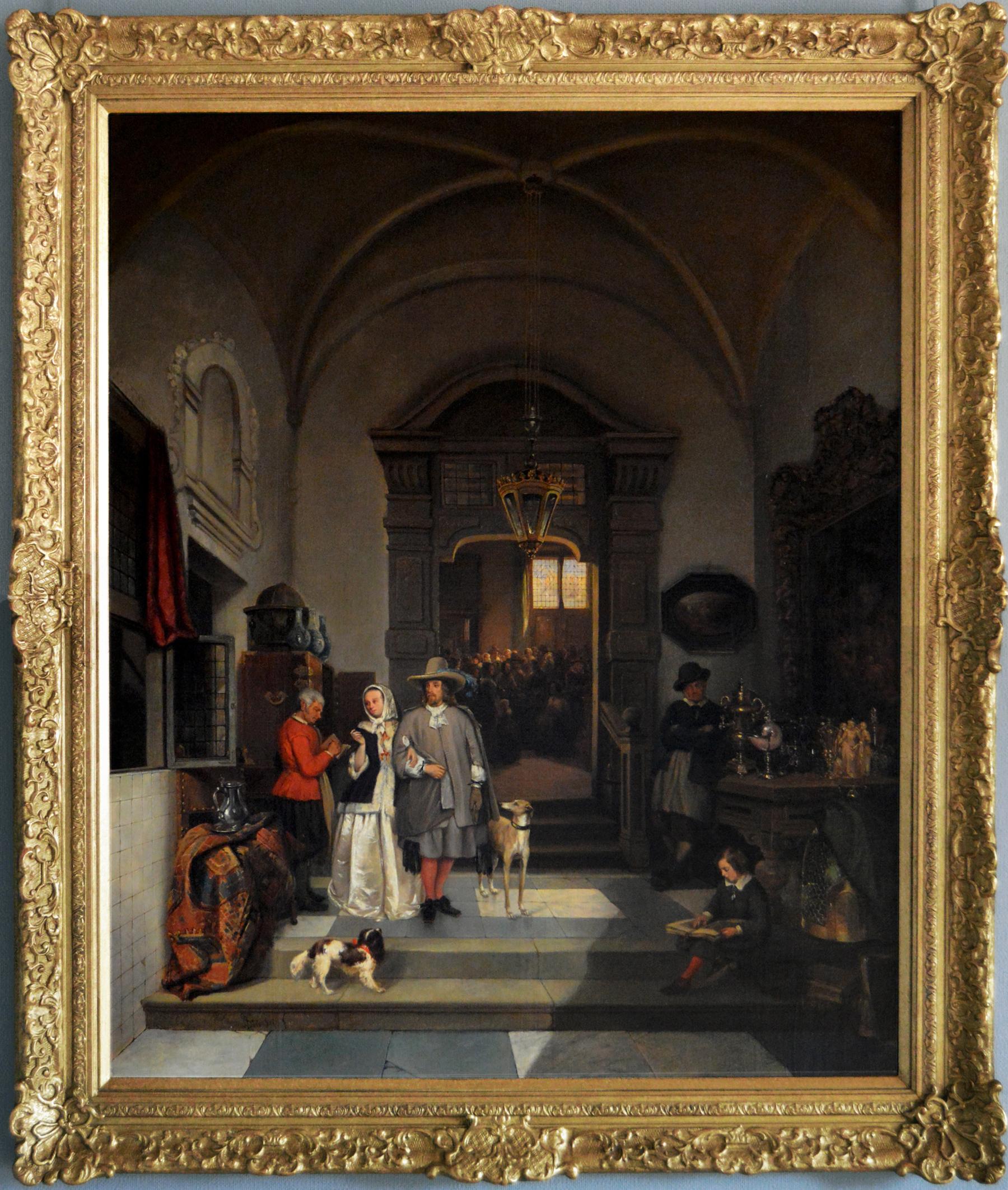 Johannes Anthonie Balthasar Stroebel Interior Painting - 19th Century genre historical oil painting of an auction