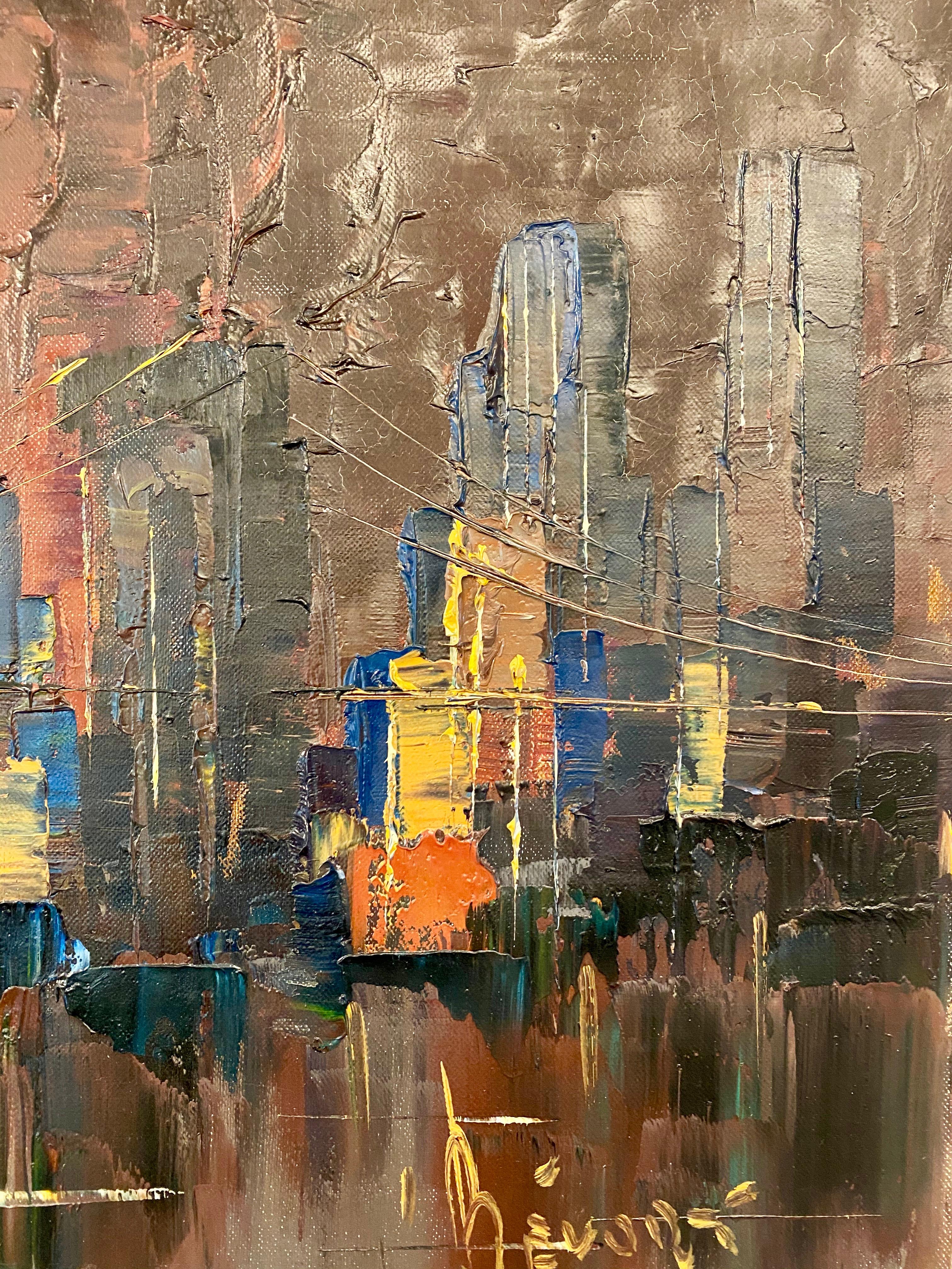 Johannes Bvort, Manhattan, von der Brooklyn Bridge (Geölt) im Angebot
