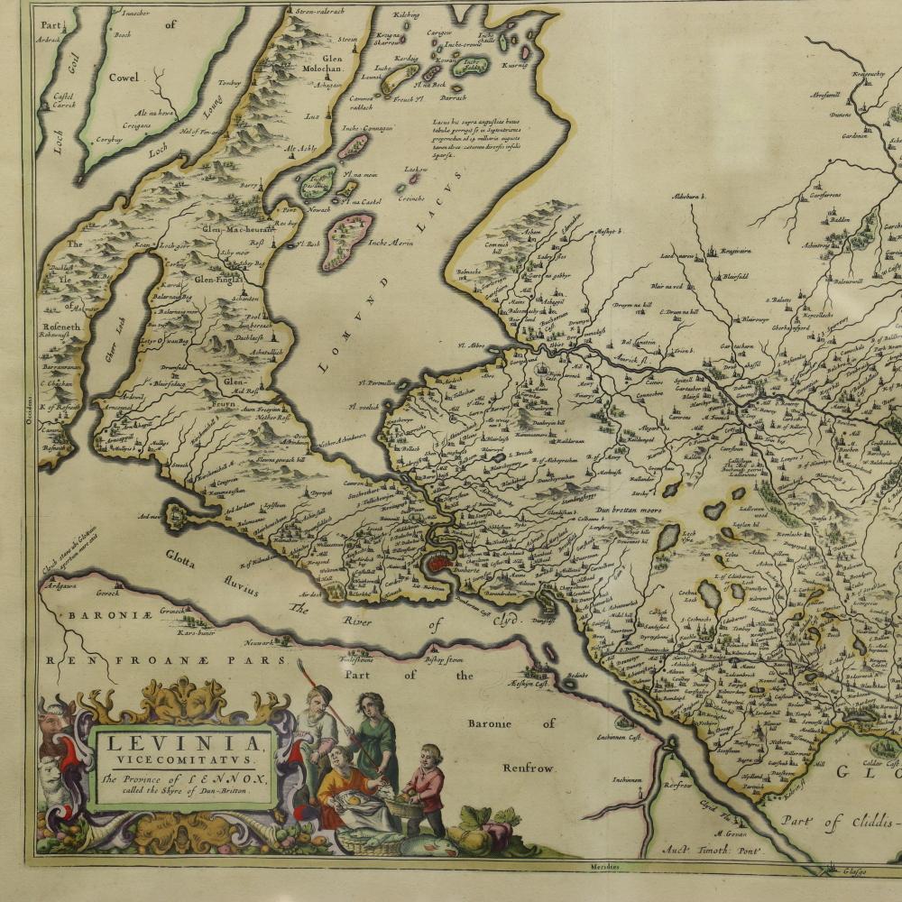 Johannes Bleau C 1654 Kupferstichkarte von Levinia Vice Comitatus, Provinz Lennox (Handbemalt) im Angebot