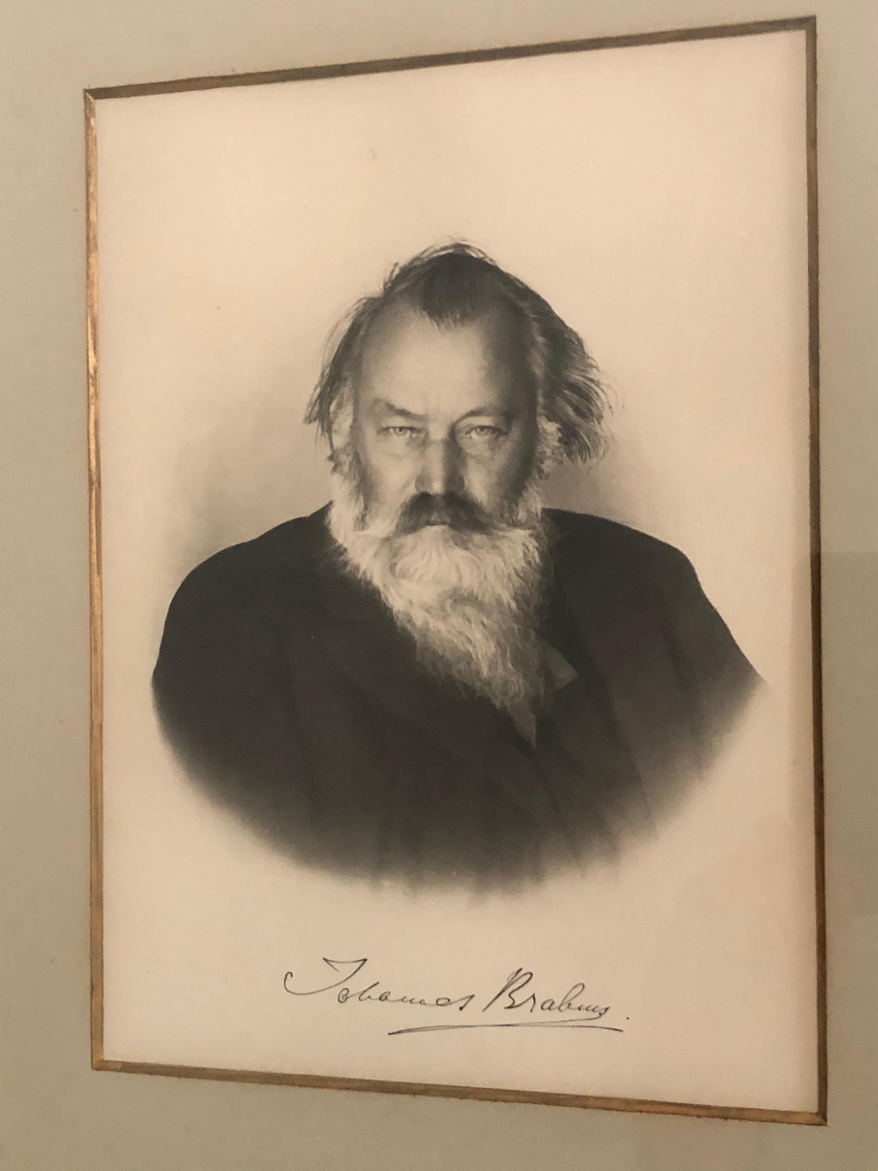 Johannes Brahms Komponist Historisch Handsigniert in Tinte Gravur / Radierung (Vergoldet) im Angebot